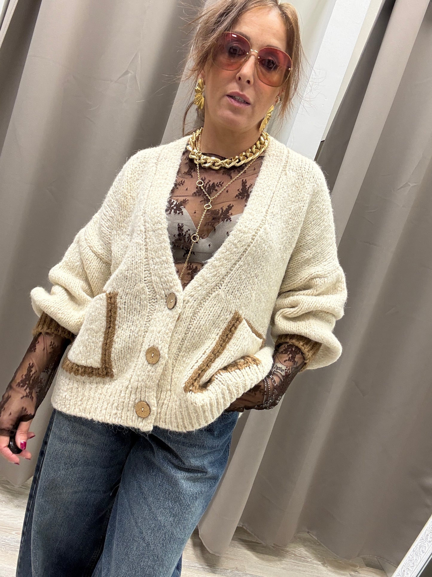 HaveOne Cardigan Tre Bottoni Burro