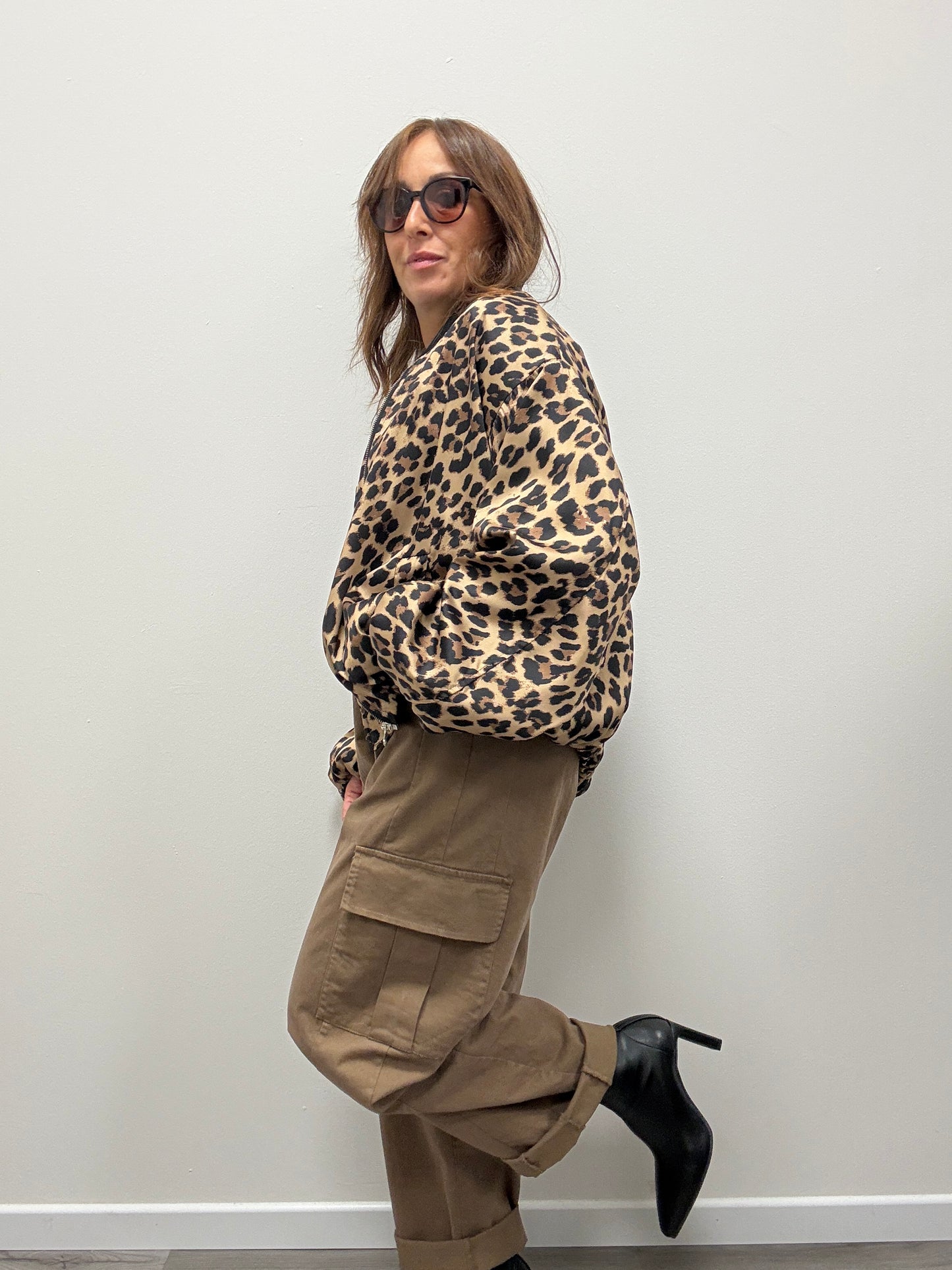 Bomber arricciato in raso animalier Susy Mix