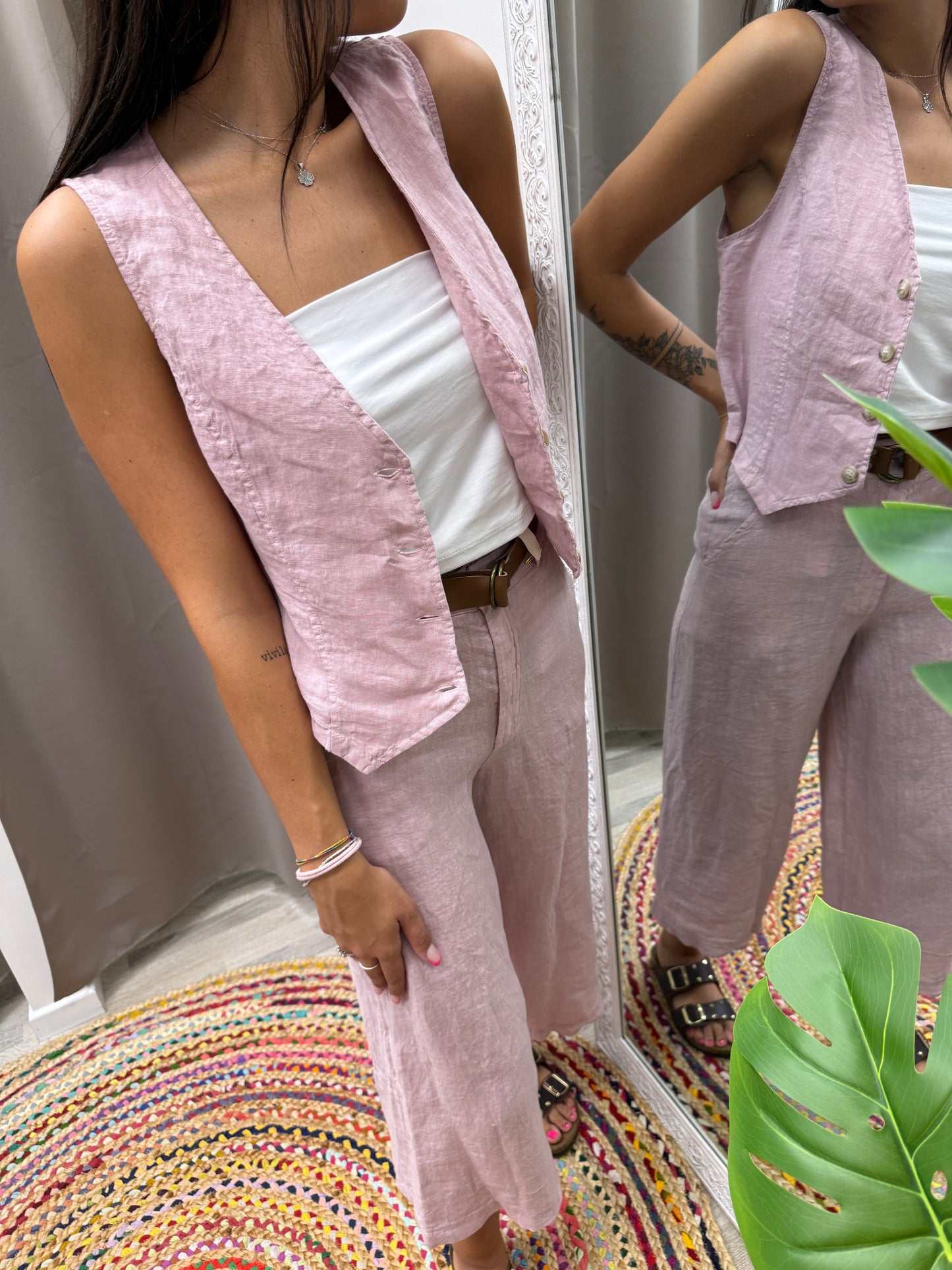 Gilet in lino rosa cipria Haveone