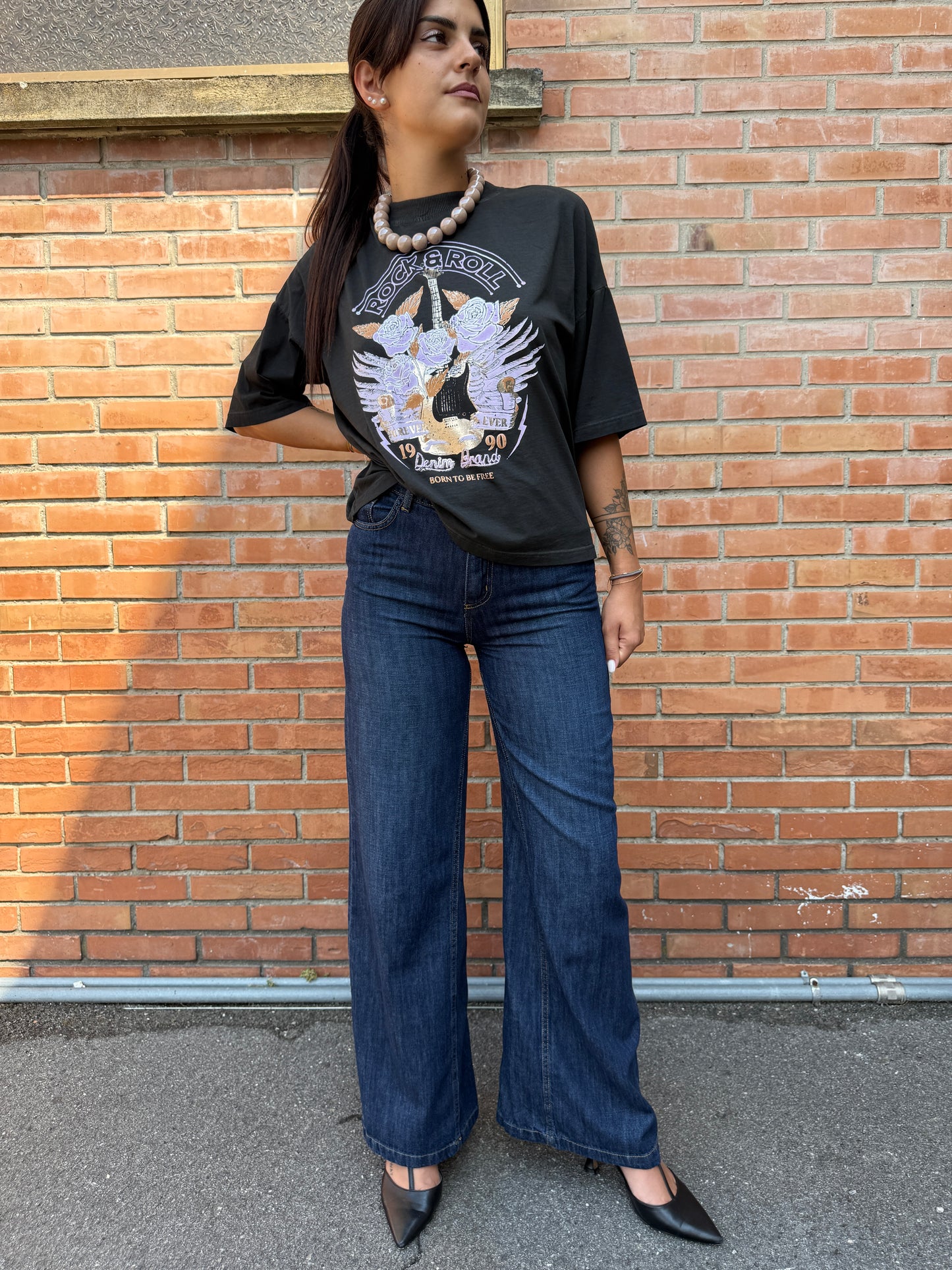 HaveOne T-Shirt Over con Stampa Rock & Roll