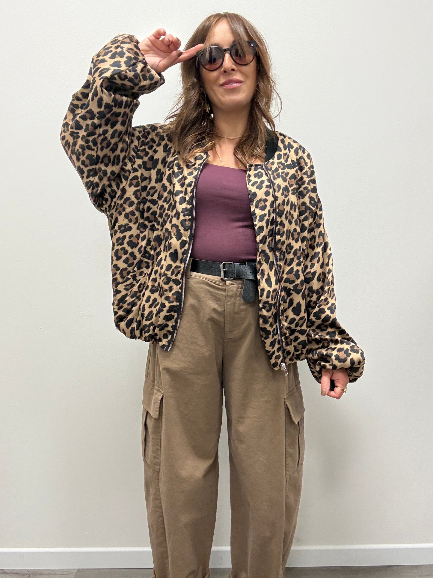 Bomber arricciato in raso animalier Susy Mix