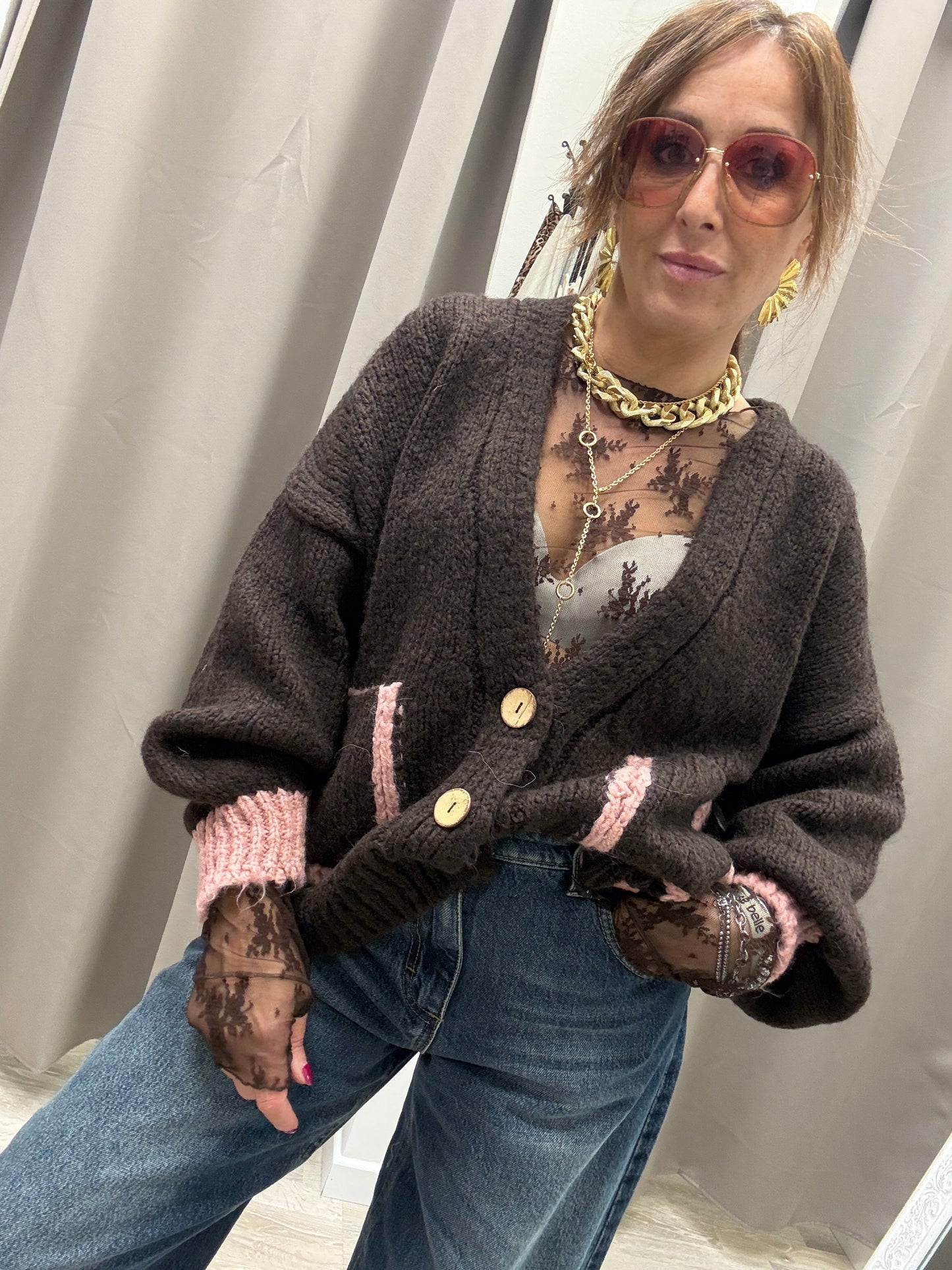 HaveOne Cardigan Tre Bottoni Moro