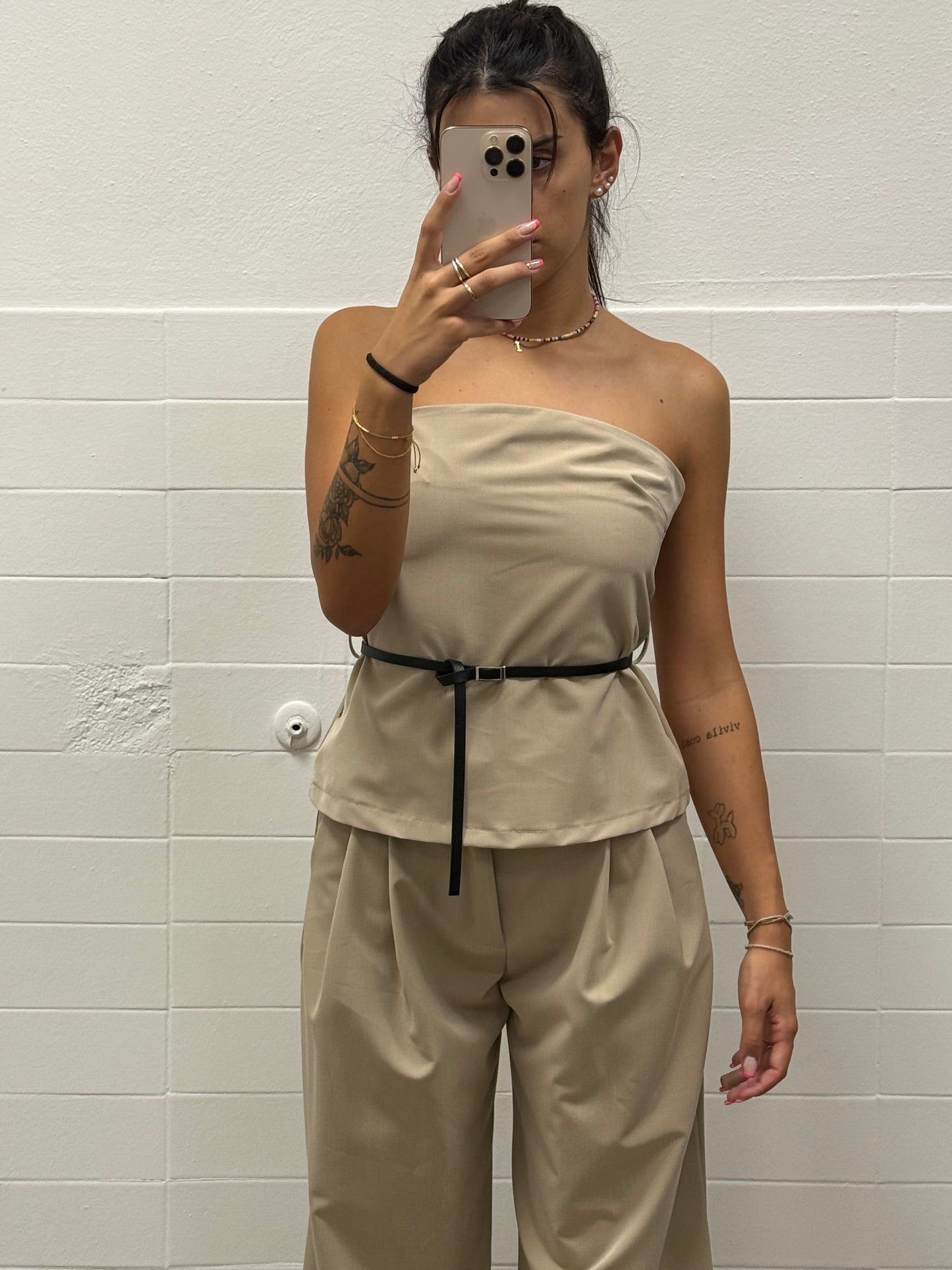 My D Completo Tortora con Top e Pantalone Palazzo