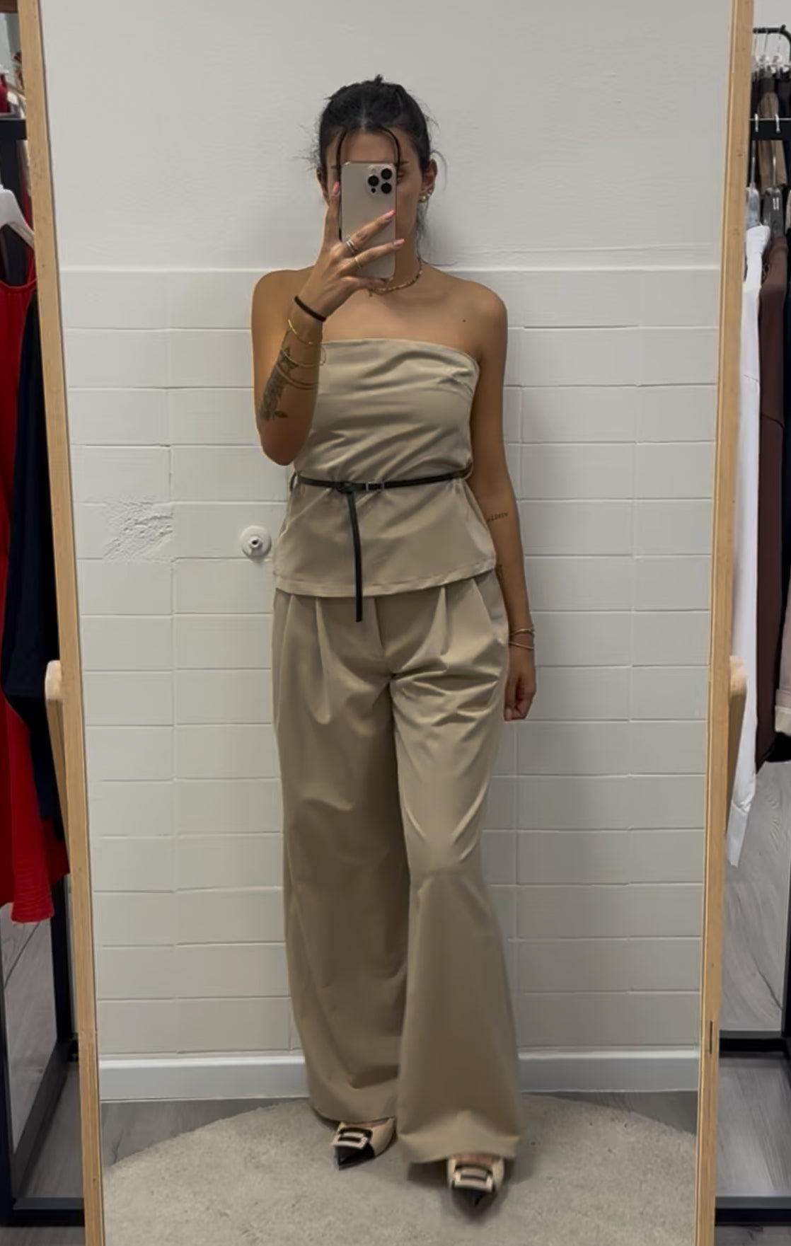 My D Completo Tortora con Top e Pantalone Palazzo