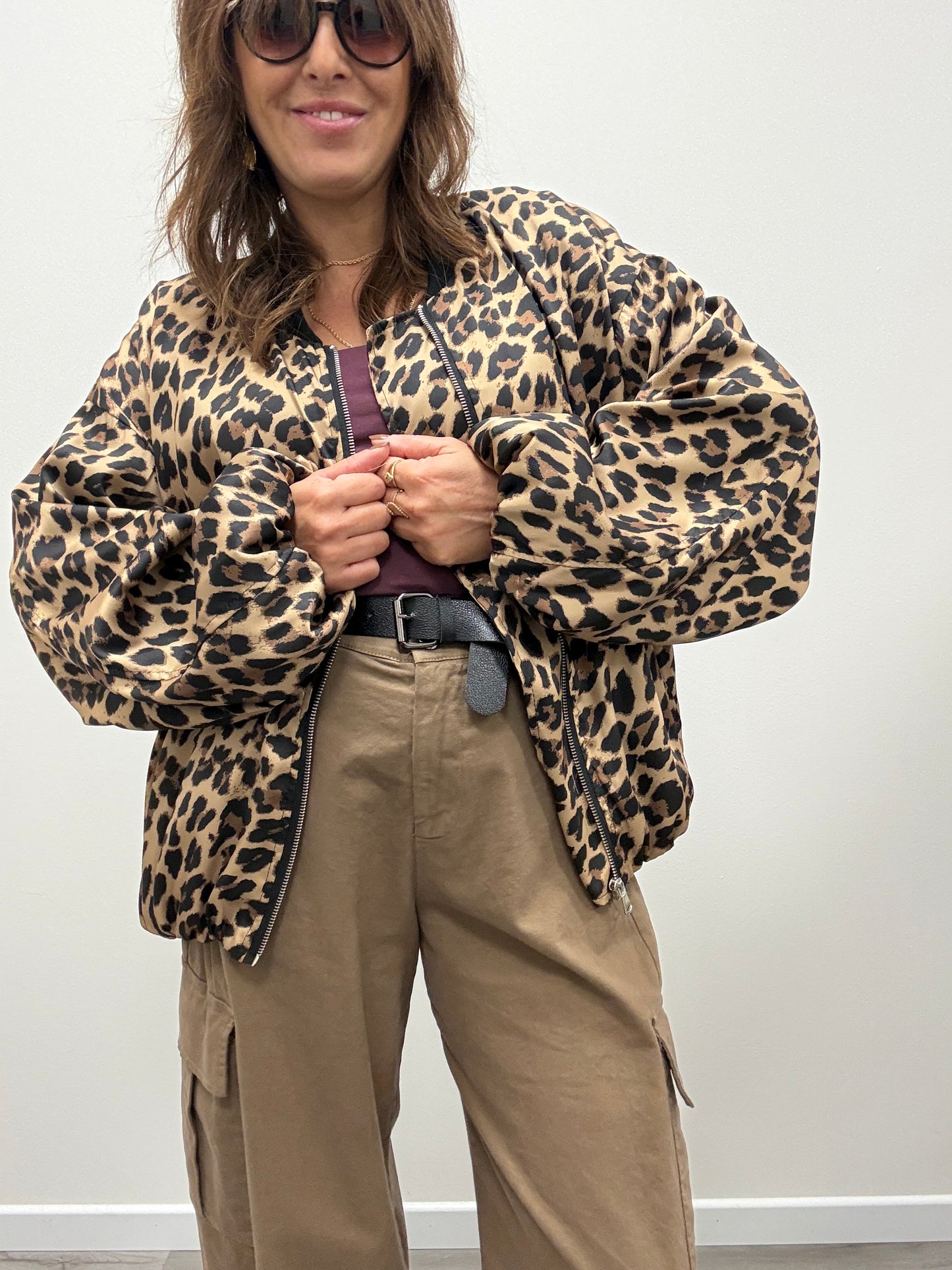 Bomber arricciato in raso animalier Susy Mix