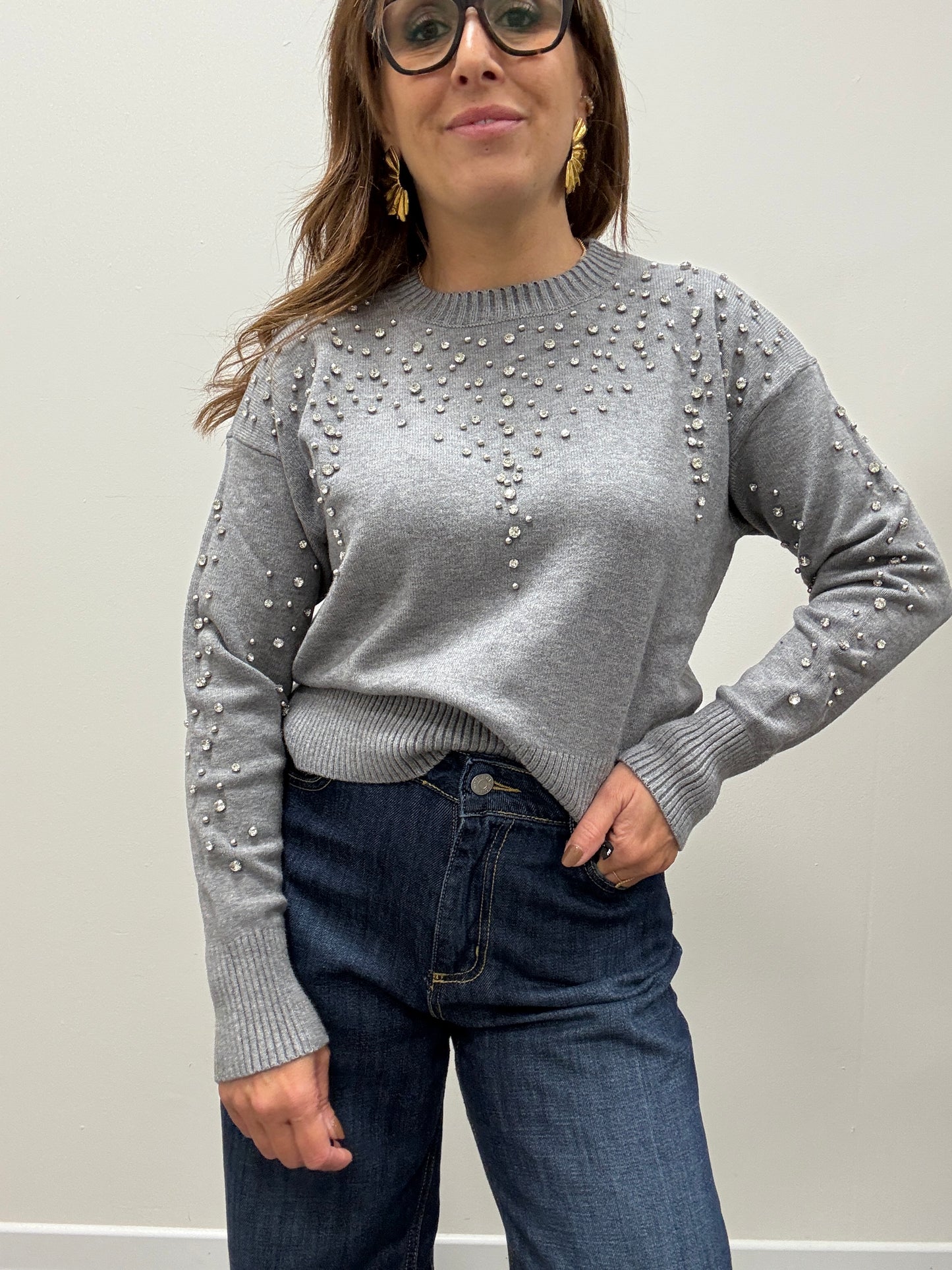 Maglia con strass grigio Haveone