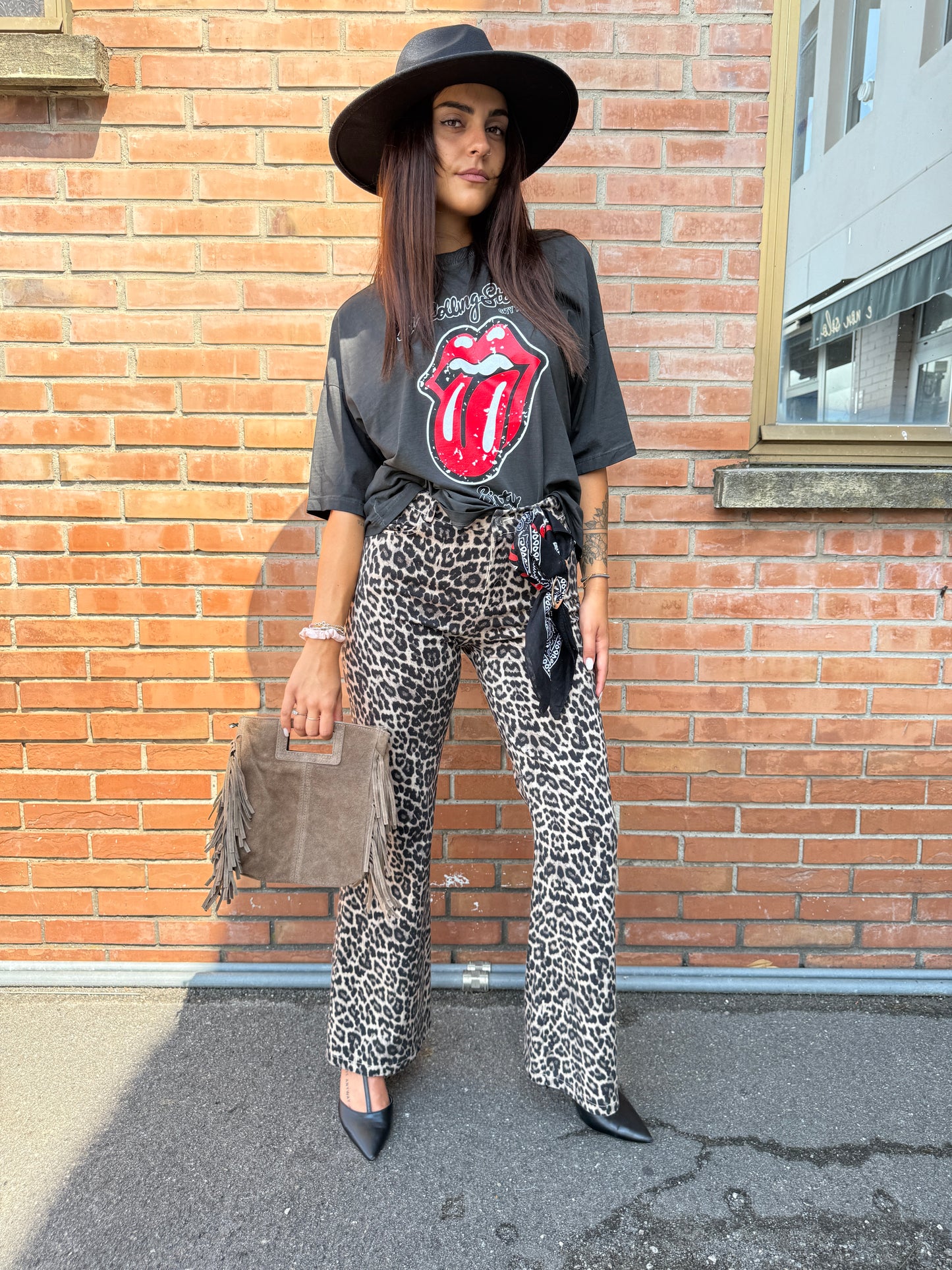 HaveOne T-Shirt Over con Stampa Rock e Roll Grigia