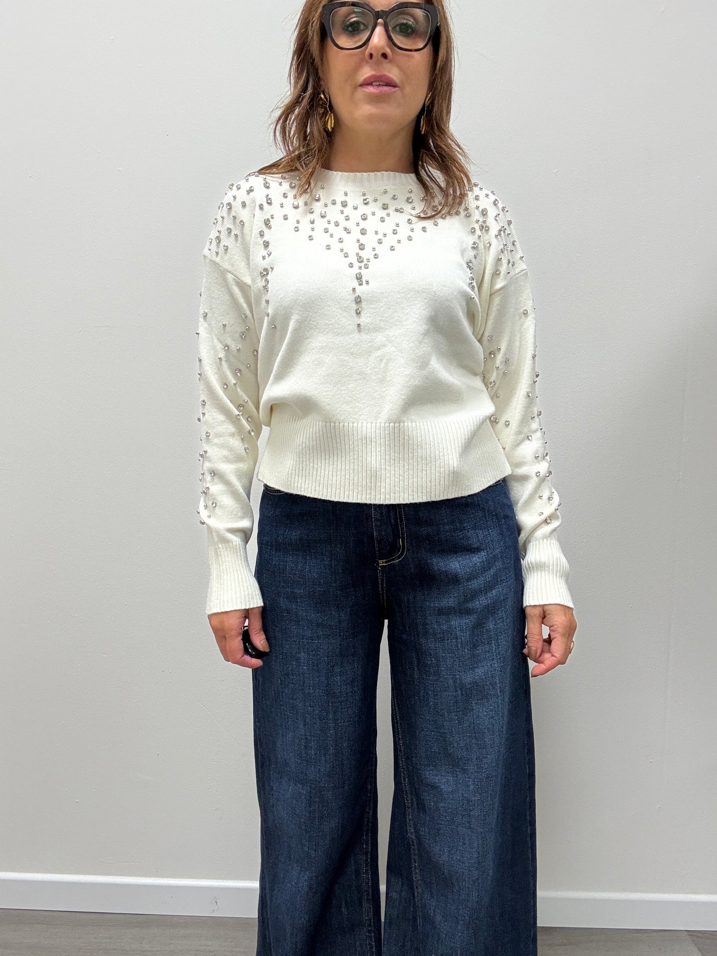 Maglia con strass burro Haveone