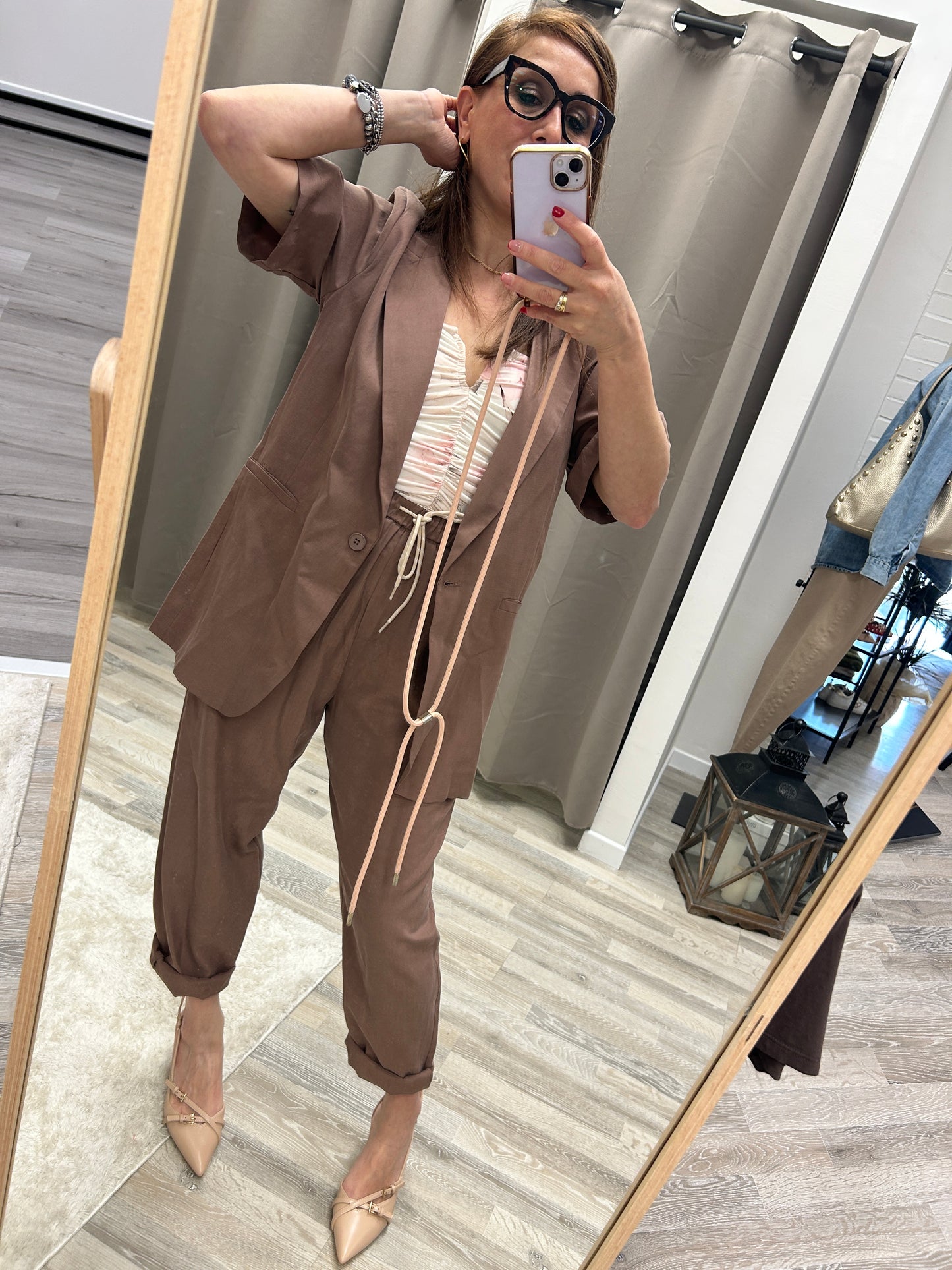 You decide pantalone carrot in lino mocha mousse