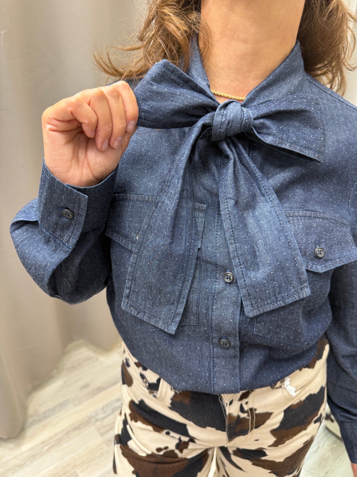 Susy Mix Camicia Chambray con Fiocco