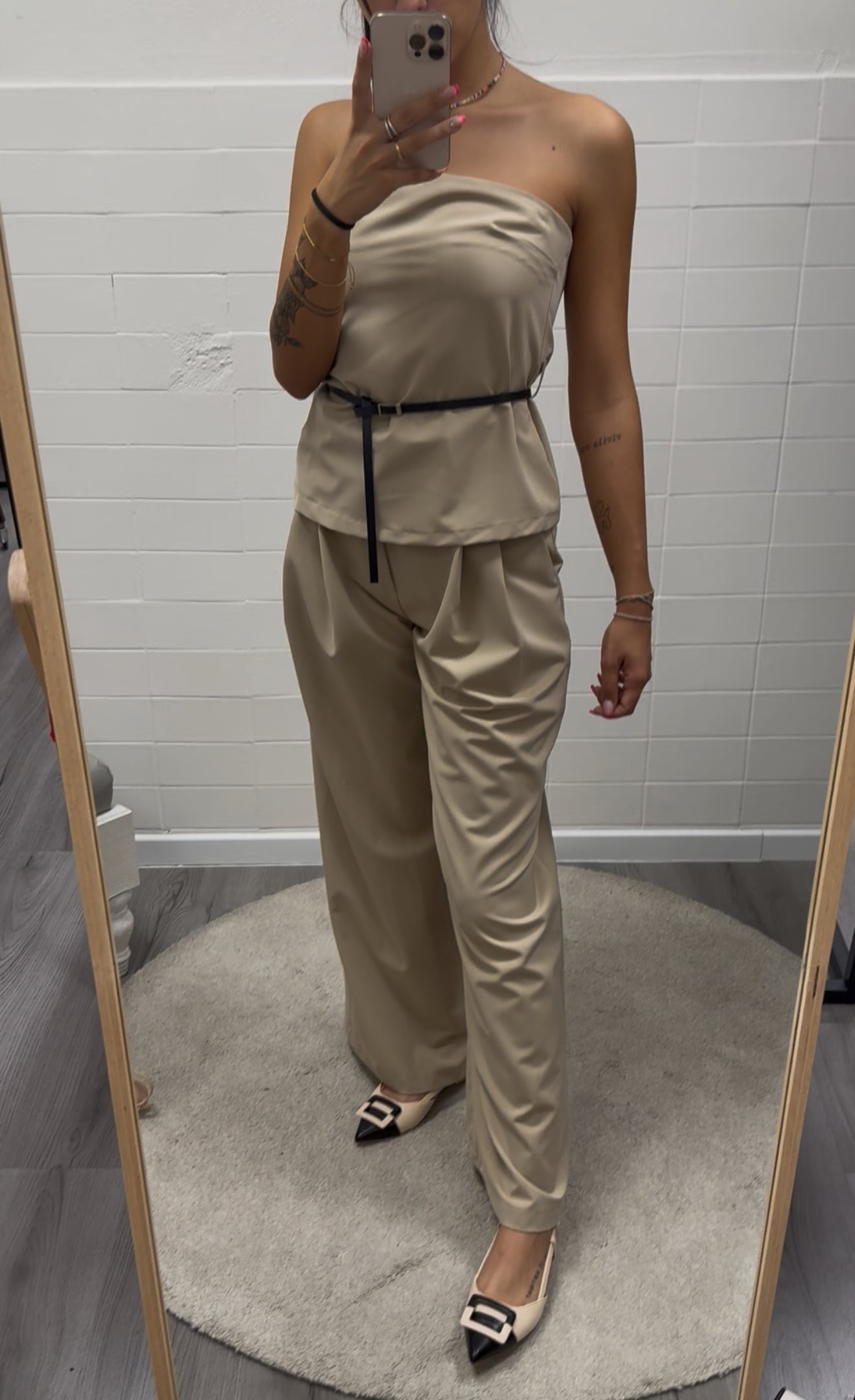 My D Completo Tortora con Top e Pantalone Palazzo