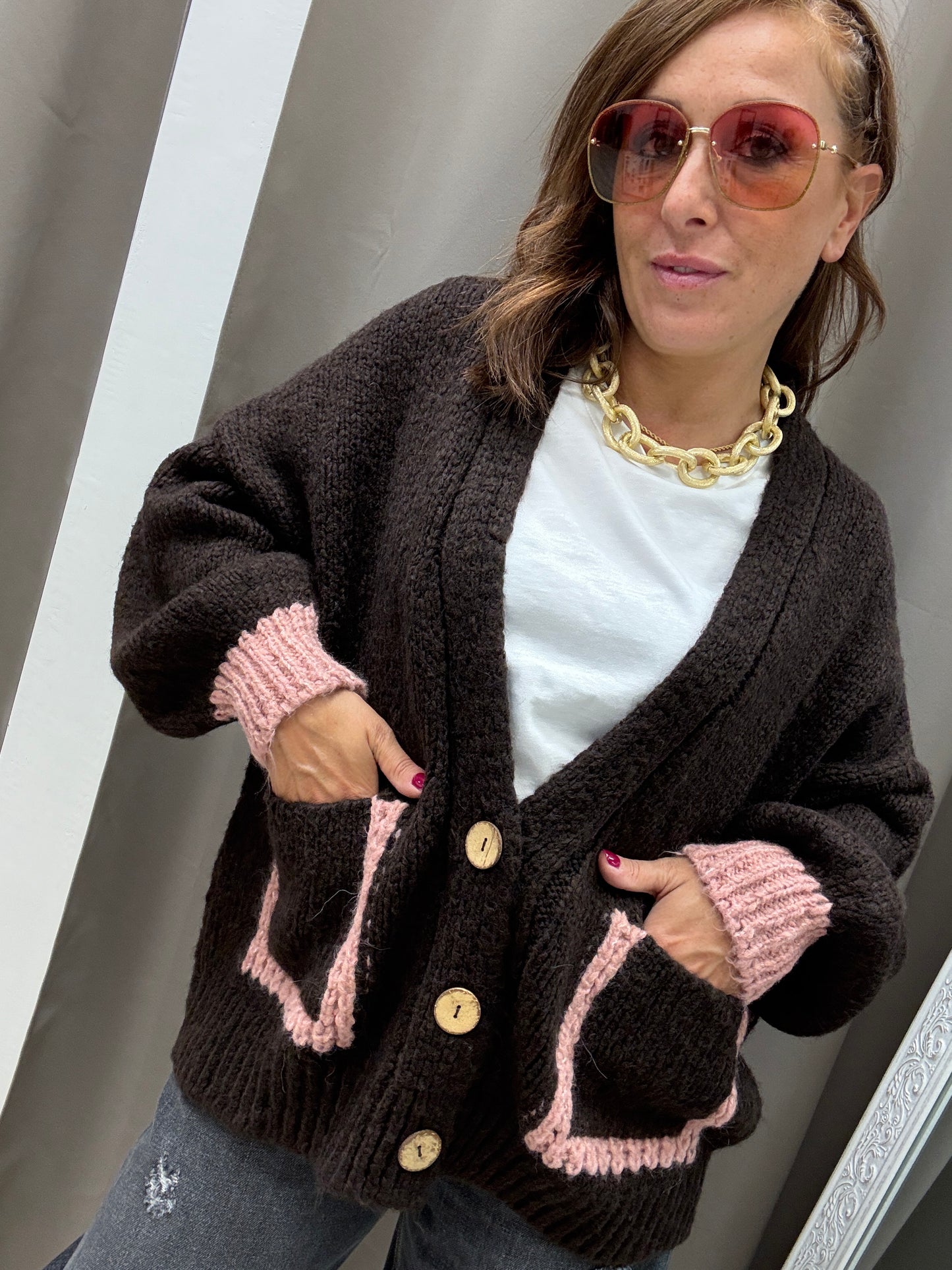 HaveOne Cardigan Tre Bottoni Moro