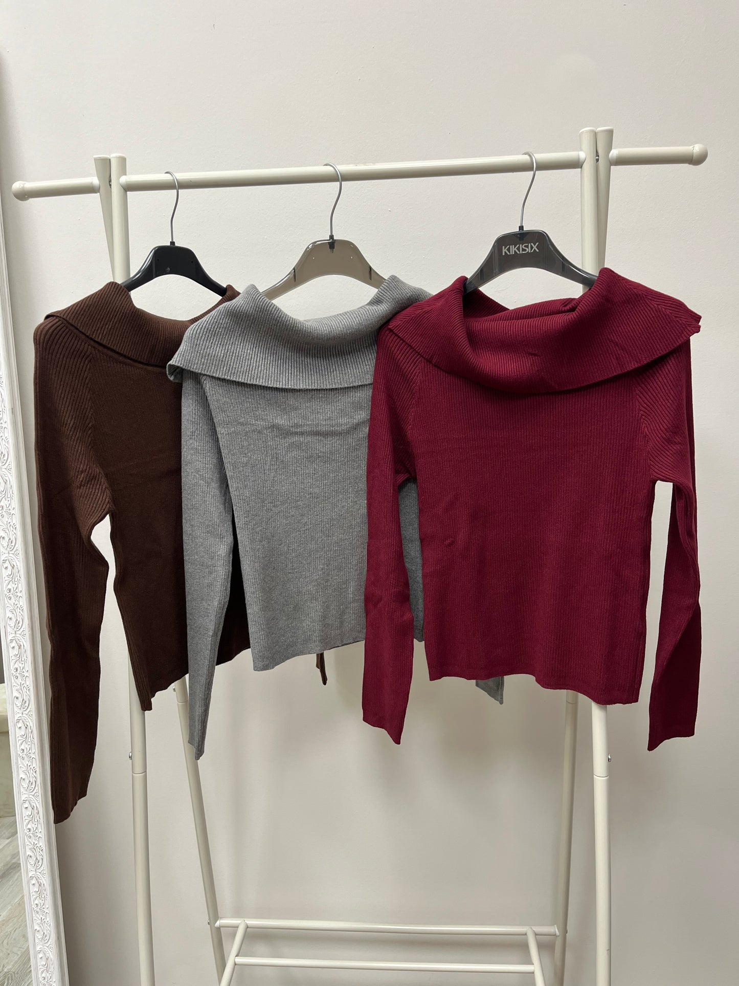 Kiki Six Maglia Scollo Shiffer a Costine Grigia