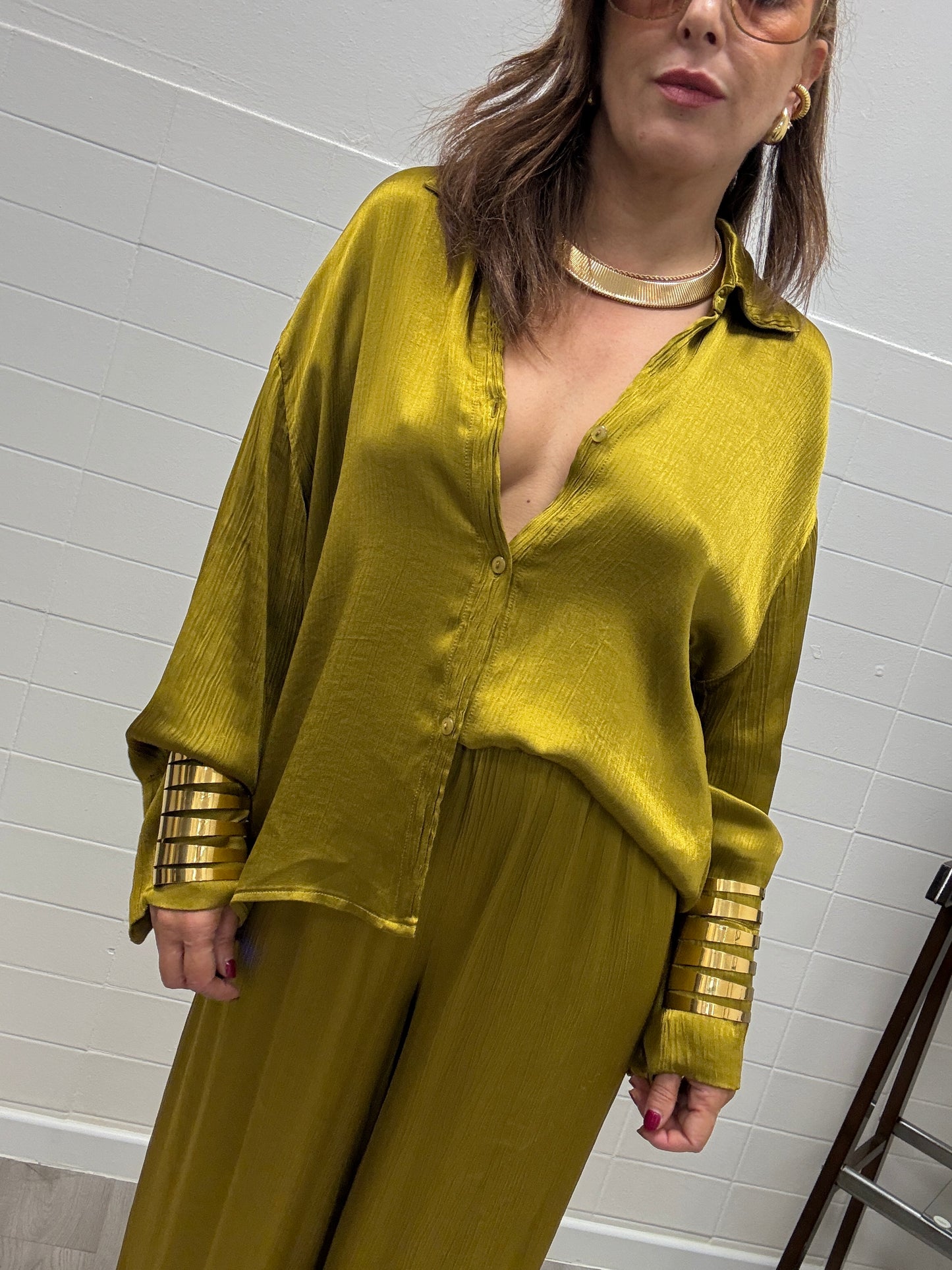 Camicia viscosa stropicciata olio Haveone
