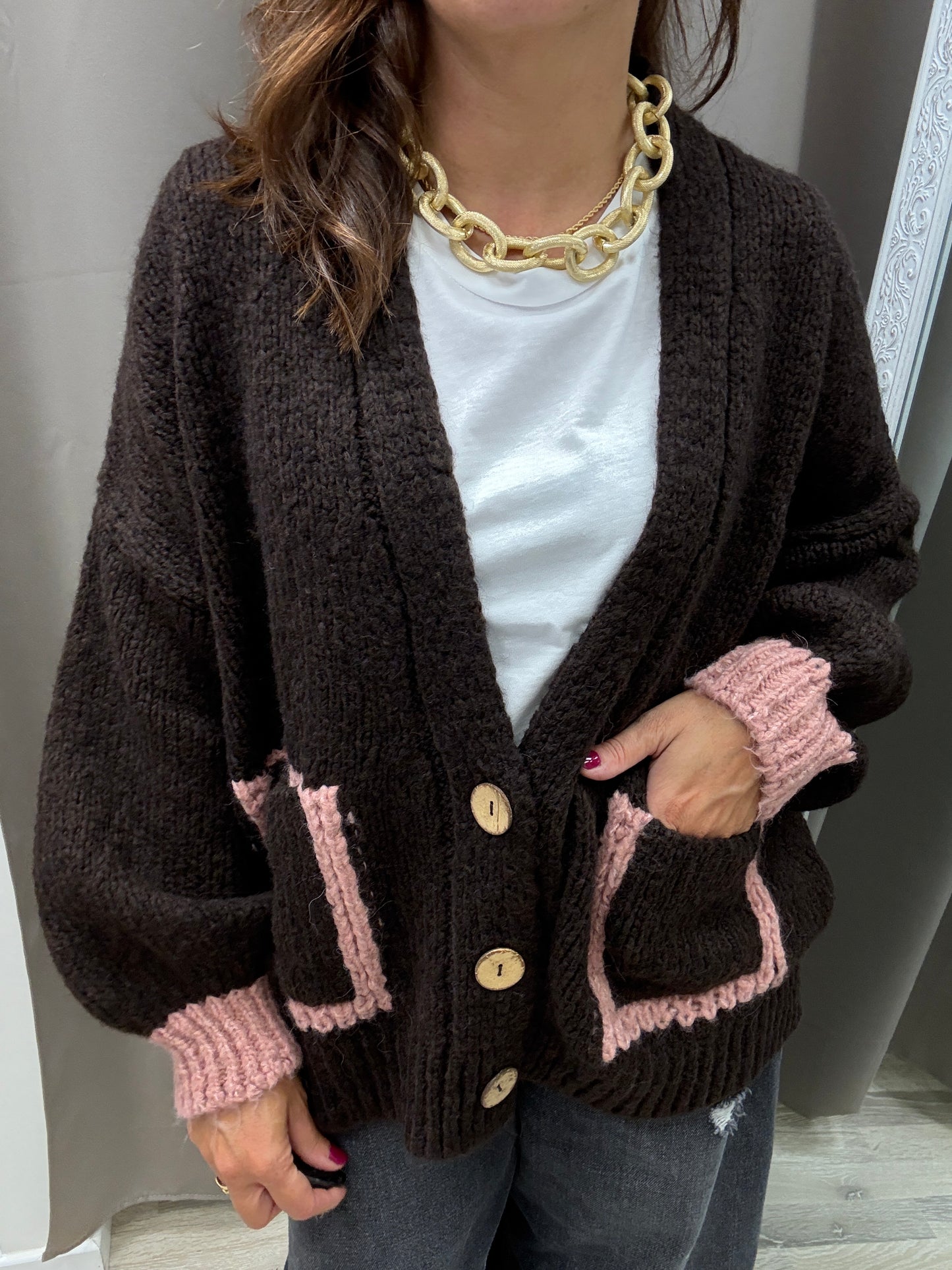 HaveOne Cardigan Tre Bottoni Moro