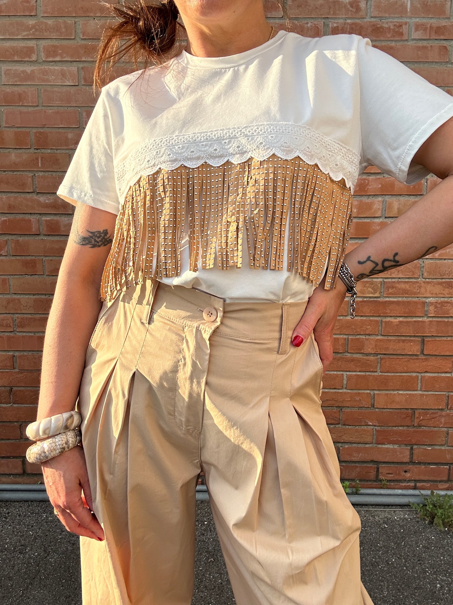Two Way pantaloni leggeri palazzo con pinces biscotto