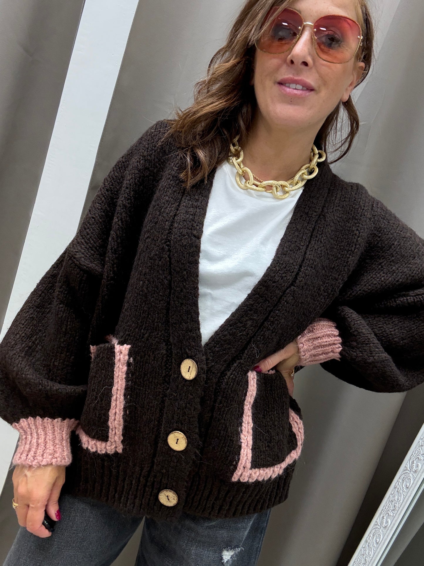 HaveOne Cardigan Tre Bottoni Moro