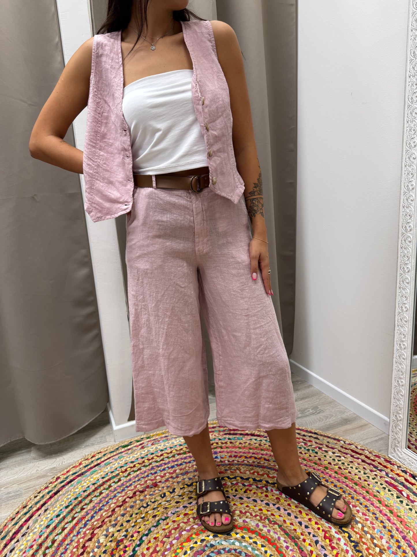 Gilet in lino rosa cipria Haveone