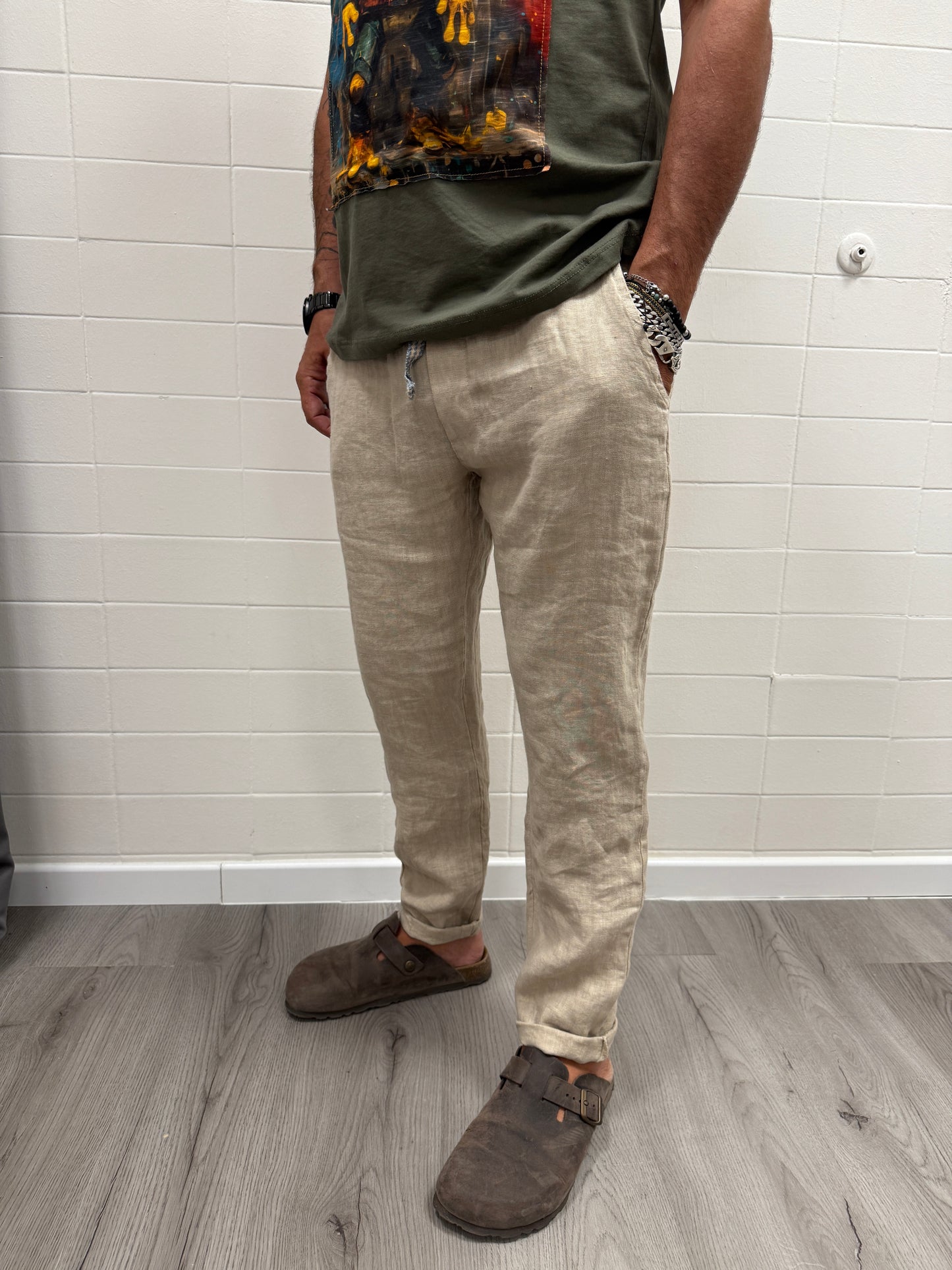 Circus Red Pantalone in Lino Beige
