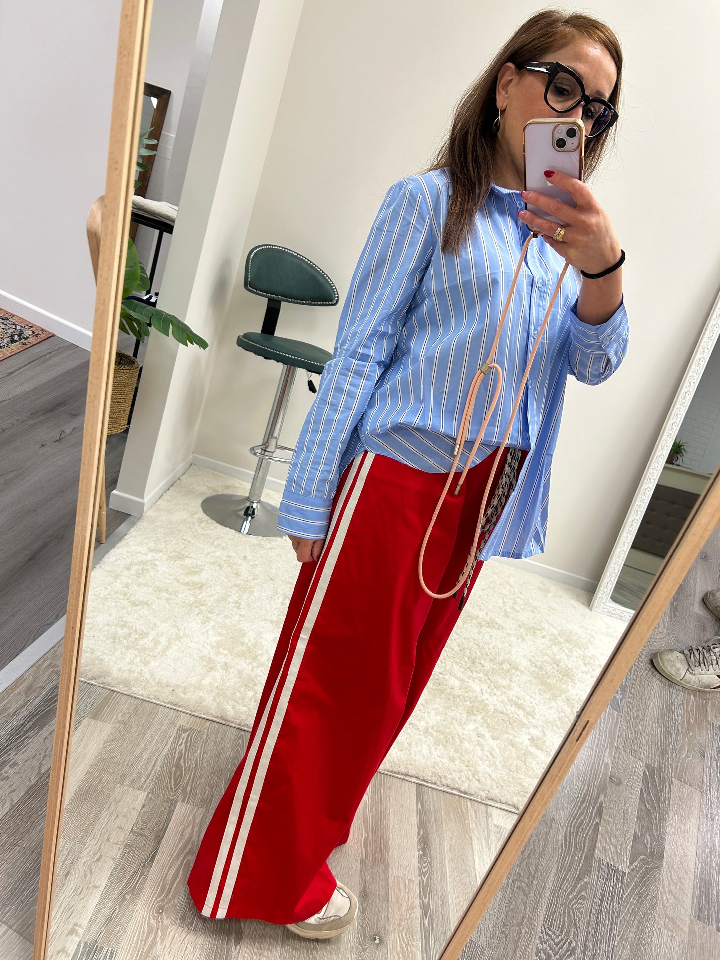 Susy Mix Pantalone Palazzo rosso con Banda Laterale