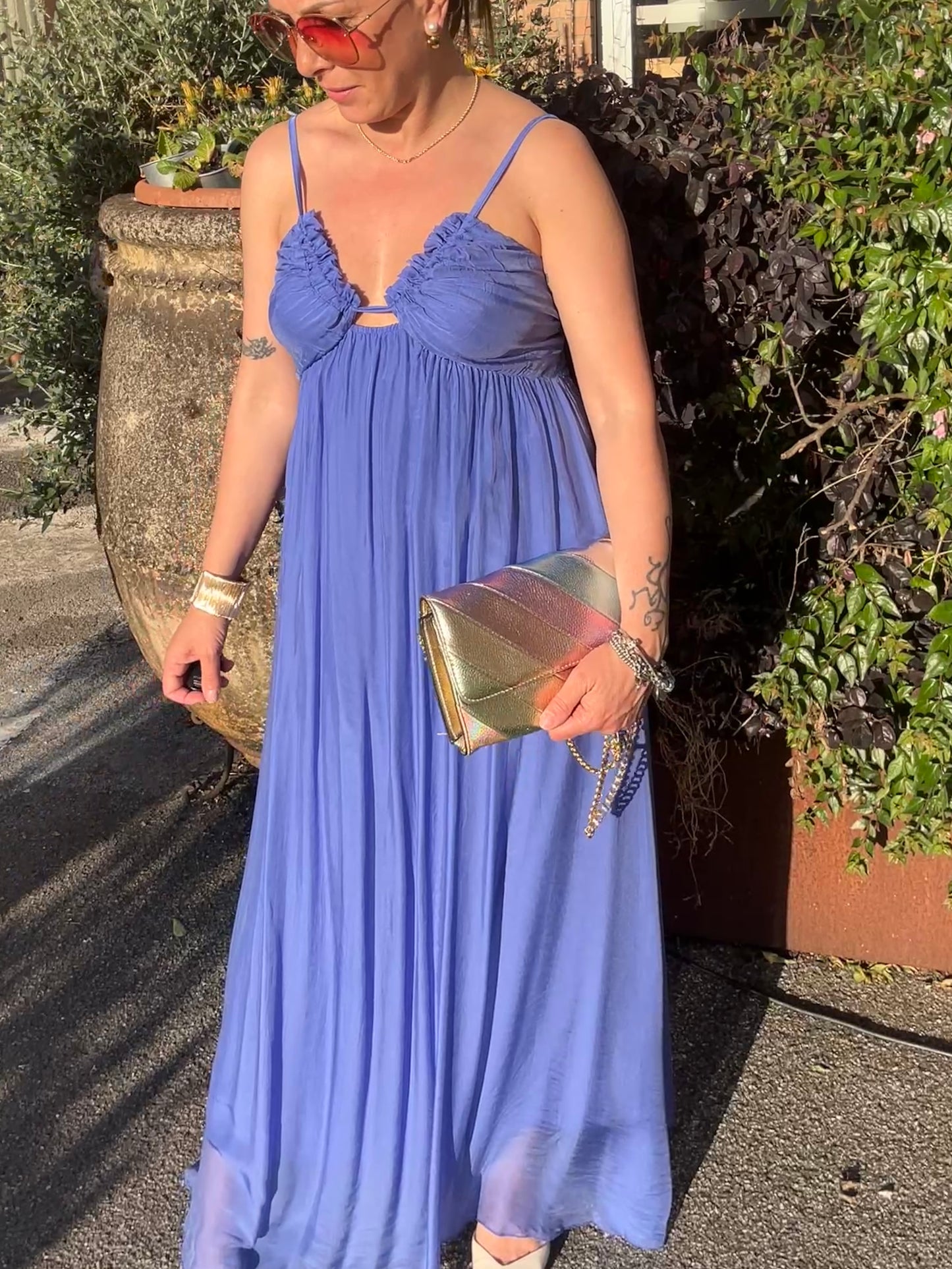Abito sottoveste in seta blu indaco