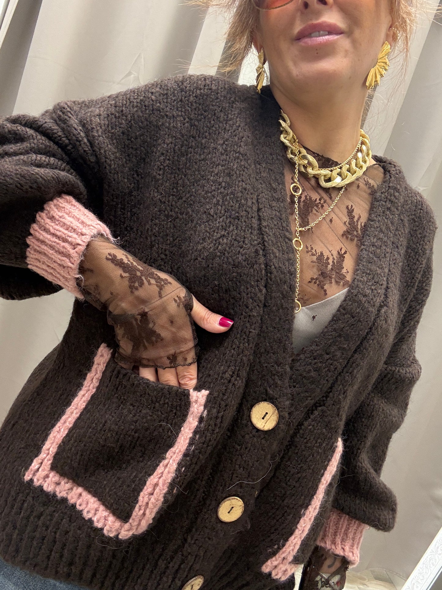 HaveOne Cardigan Tre Bottoni Moro