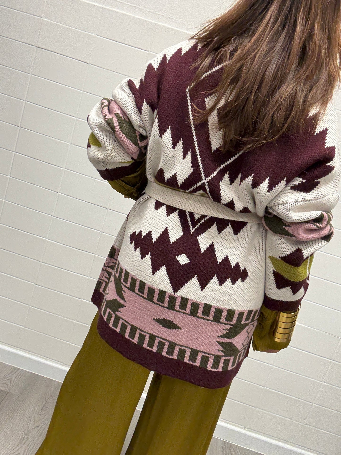 Cardigan fantasia etnica burro e vino Haveone