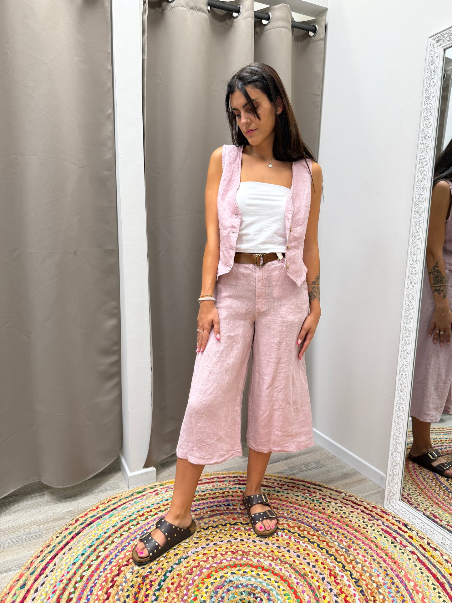 HaveOne Pantalone Gaucho in Lino rosa