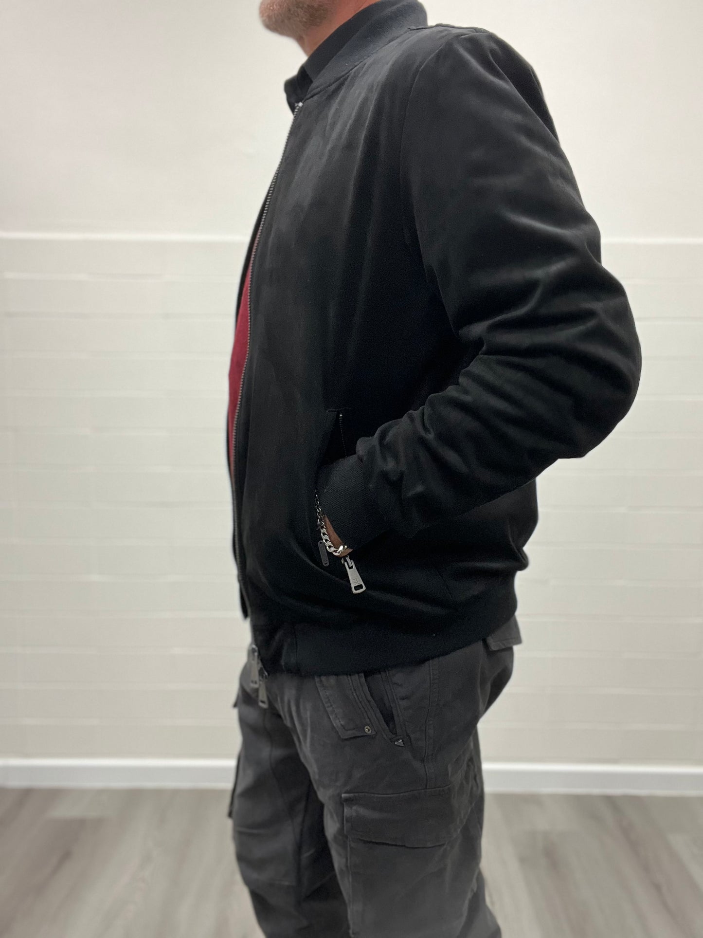 Giacca Bomber in Ecocamoscio Nero Gianni Lupo
