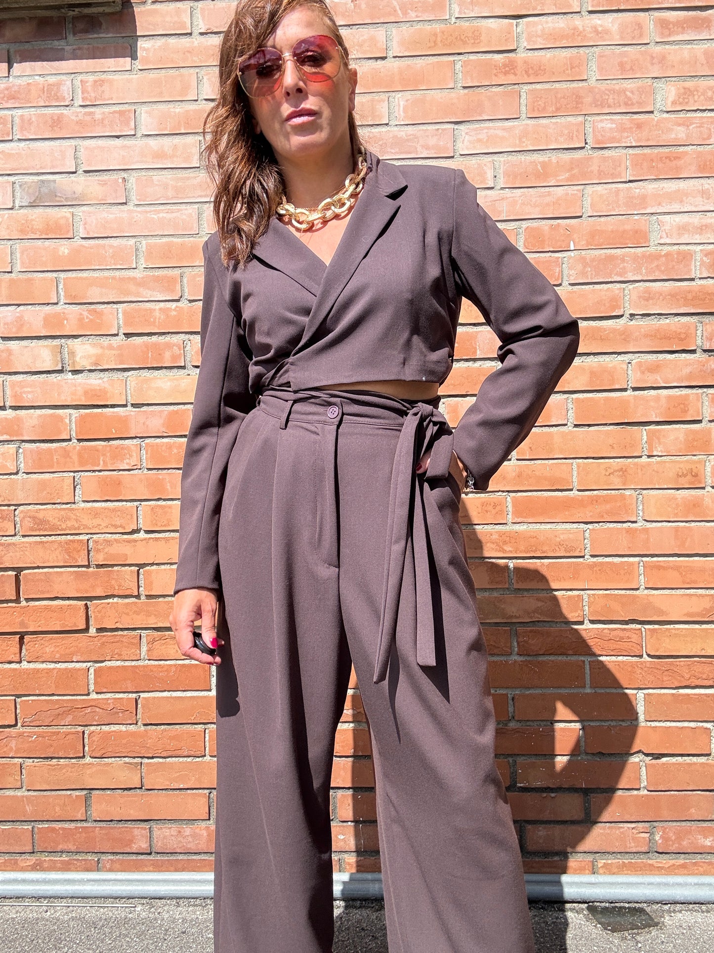 Kiki Six Pantalone Palazzo con Pinces Moro