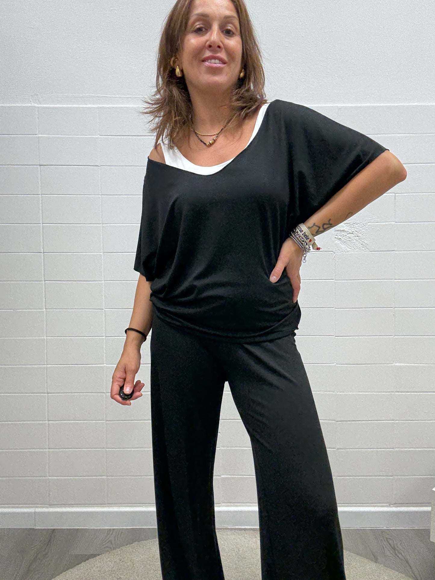 Susy Mix Completo coordinato viscosa con collana Nero