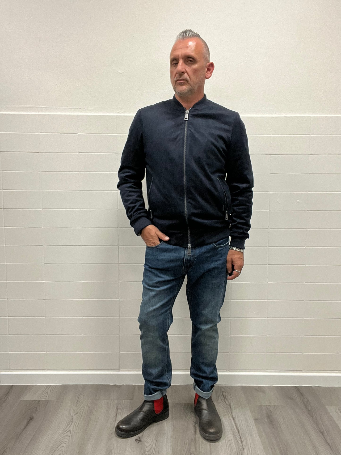 Giacca Bomber in Ecocamoscio Blu Navy Gianni Lupo