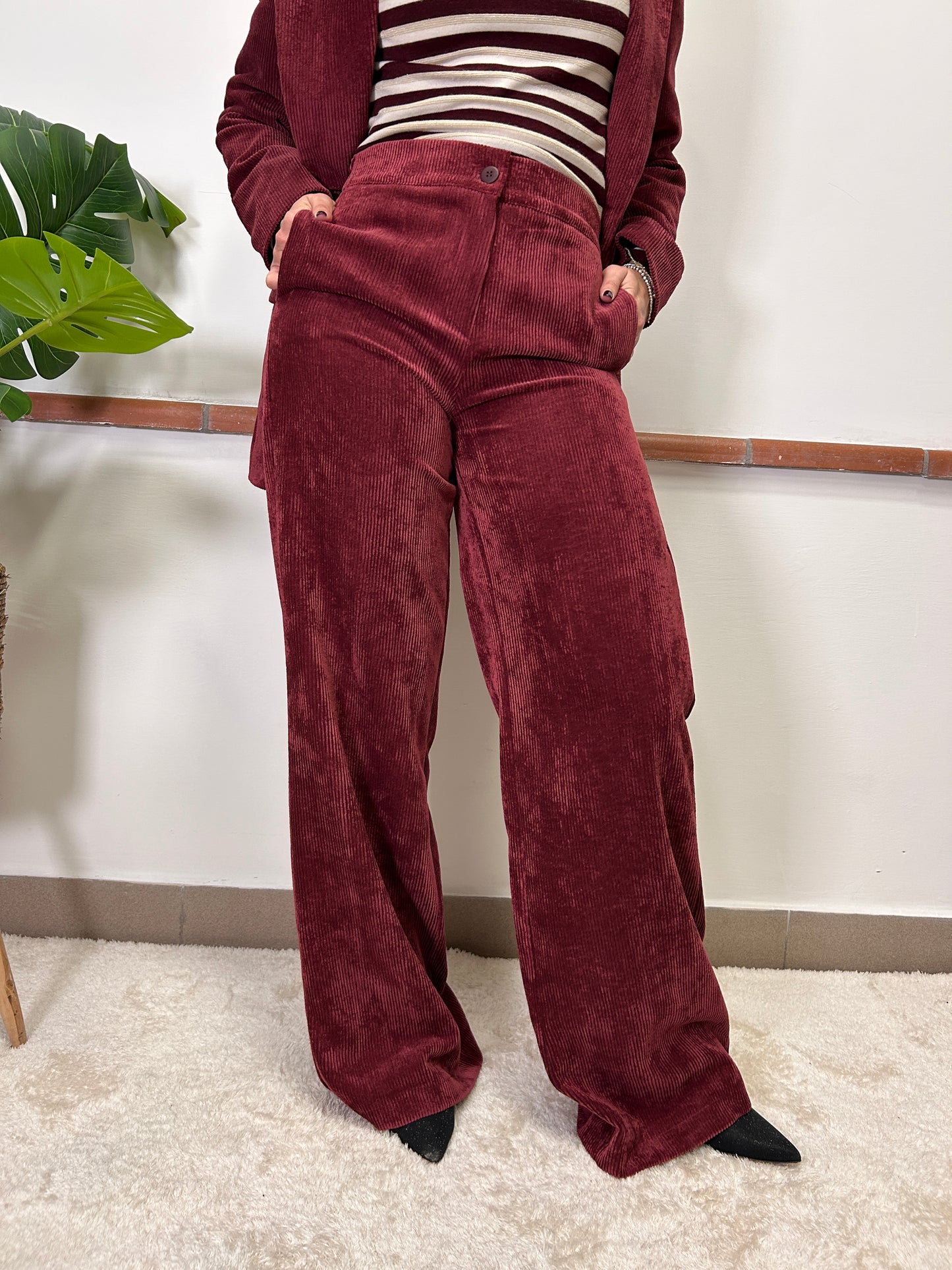 Pantaloni palazzo in velluto costine Susy mix