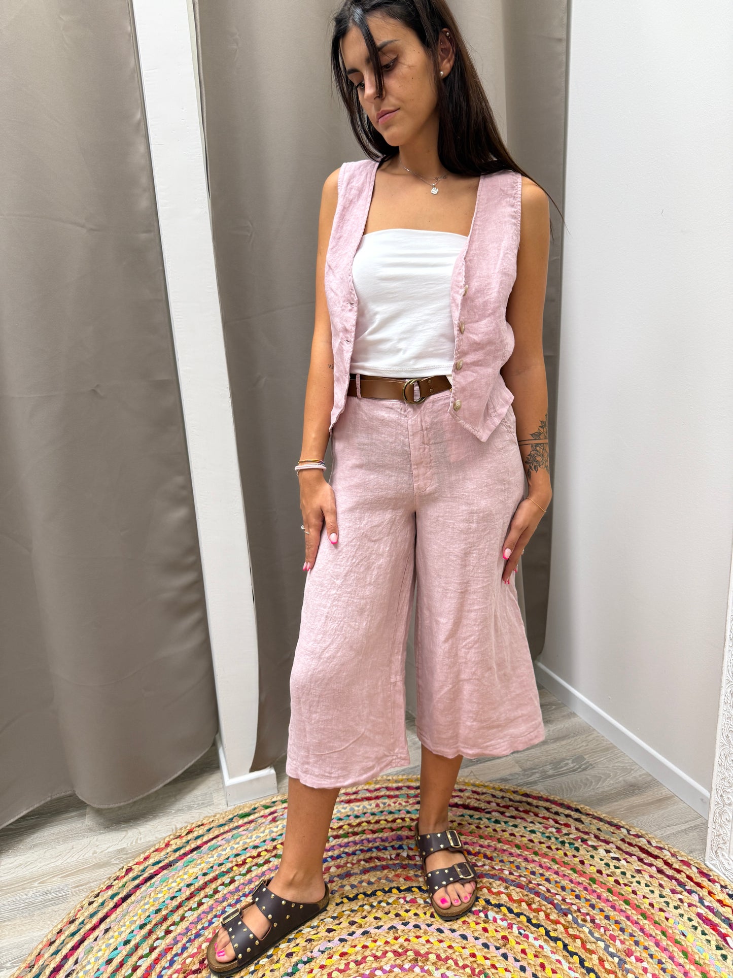 Gilet in lino rosa cipria Haveone