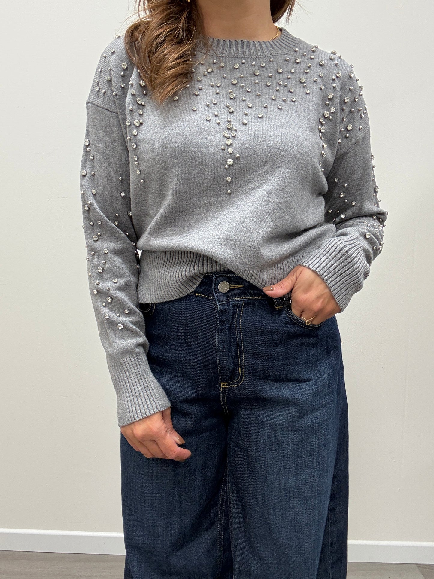 Maglia con strass grigio Haveone