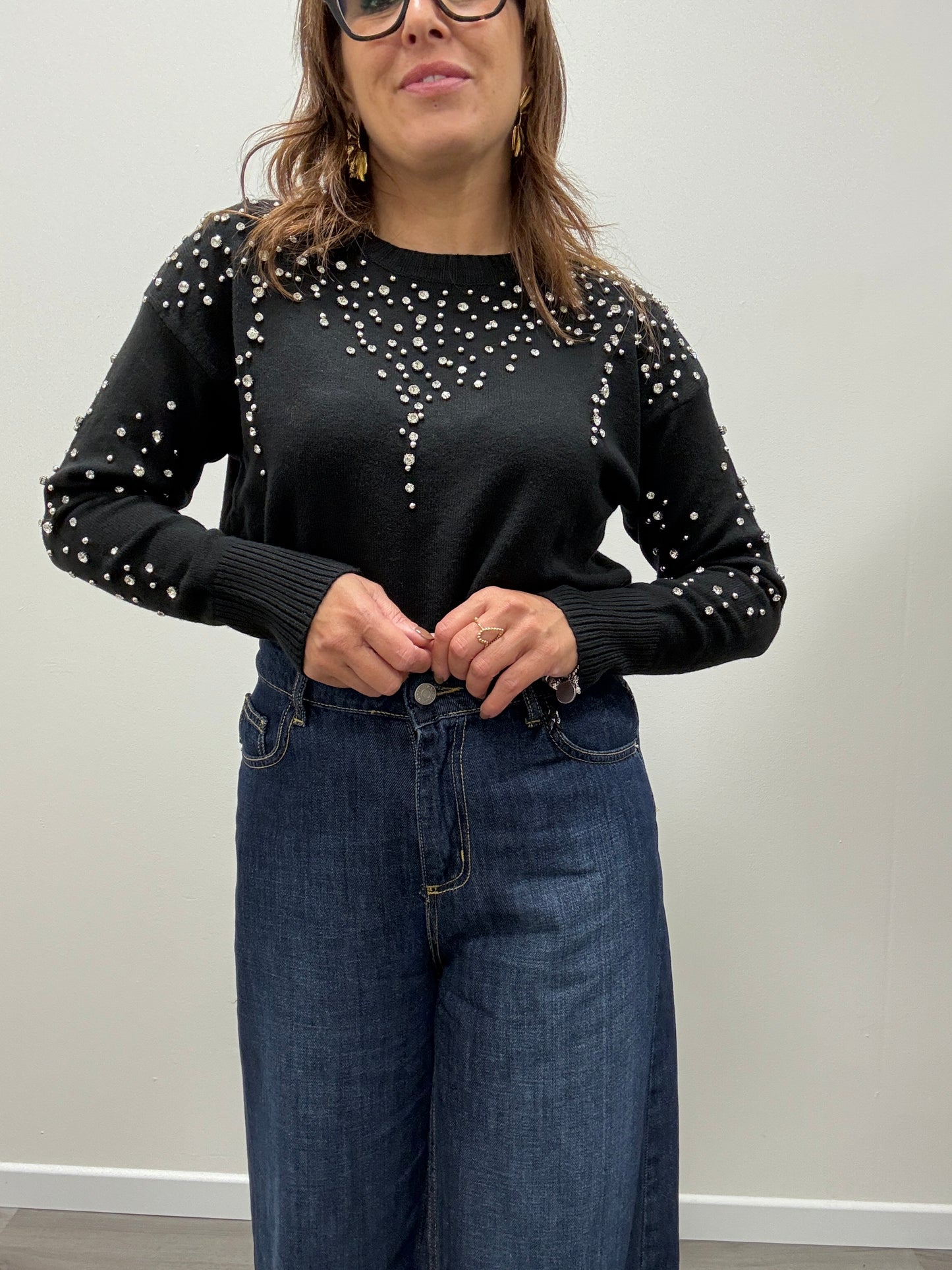 Maglia con strass nero Haveone