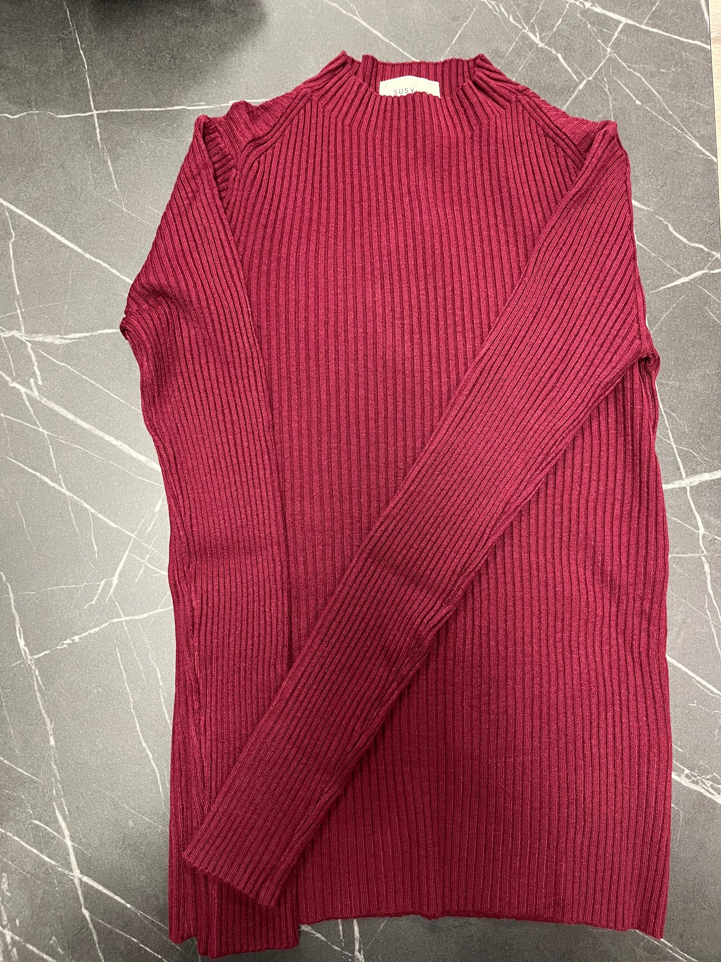 Maglia a Costine con Collo a Lupetto Susy Mix Bordeaux