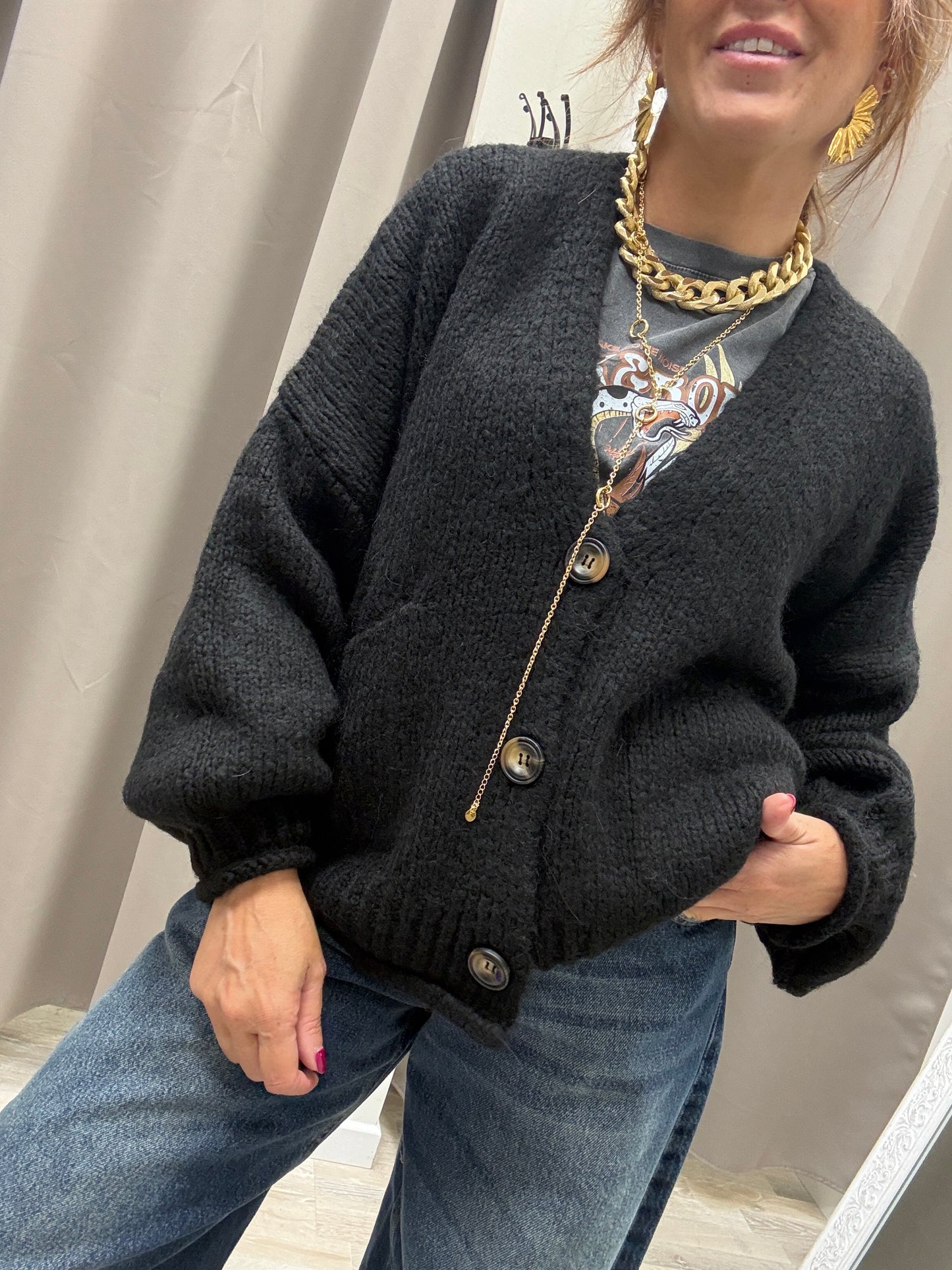 Cardigan Tre Bottoni HaveOne Nero