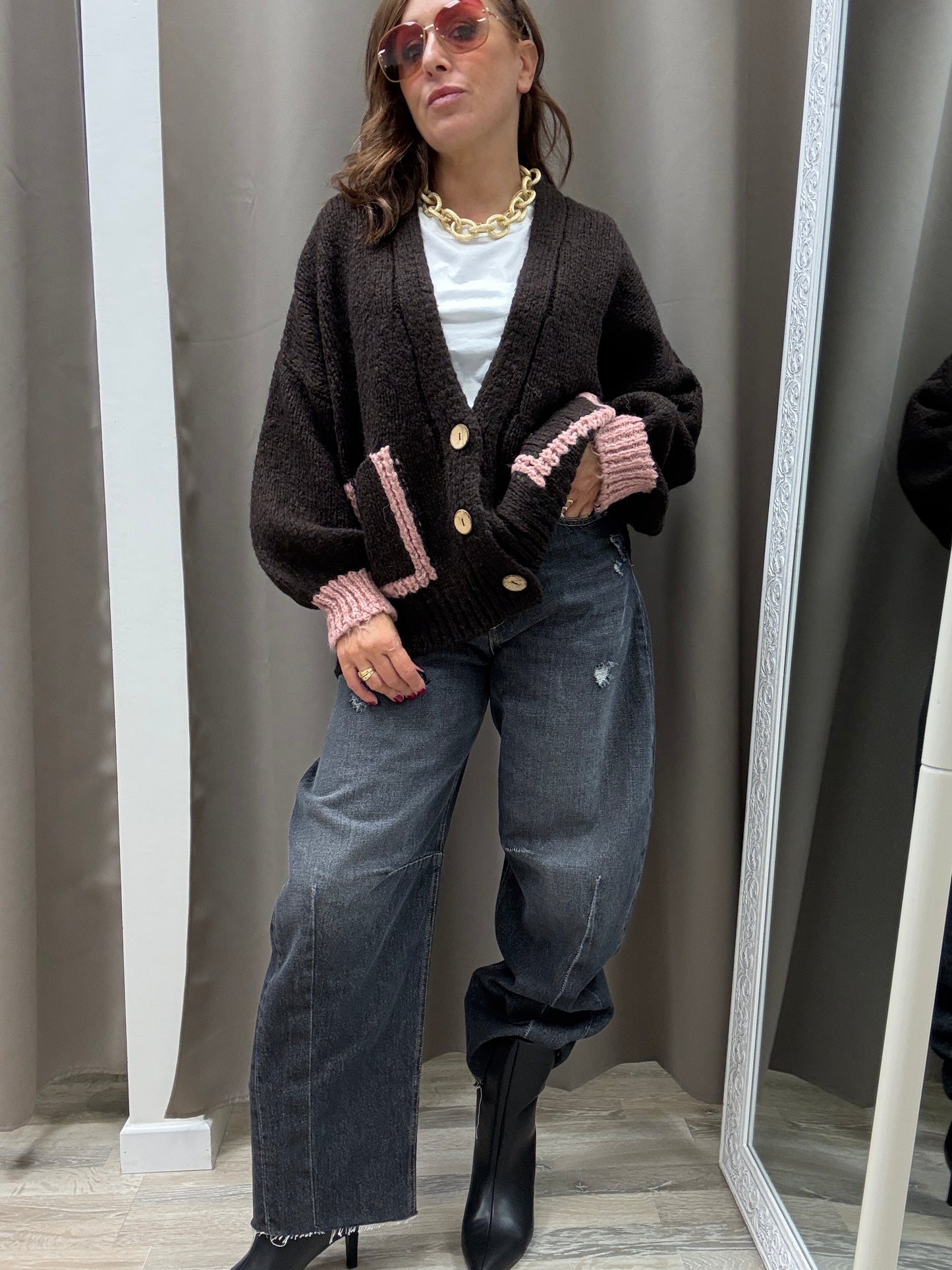 HaveOne Cardigan Tre Bottoni Moro