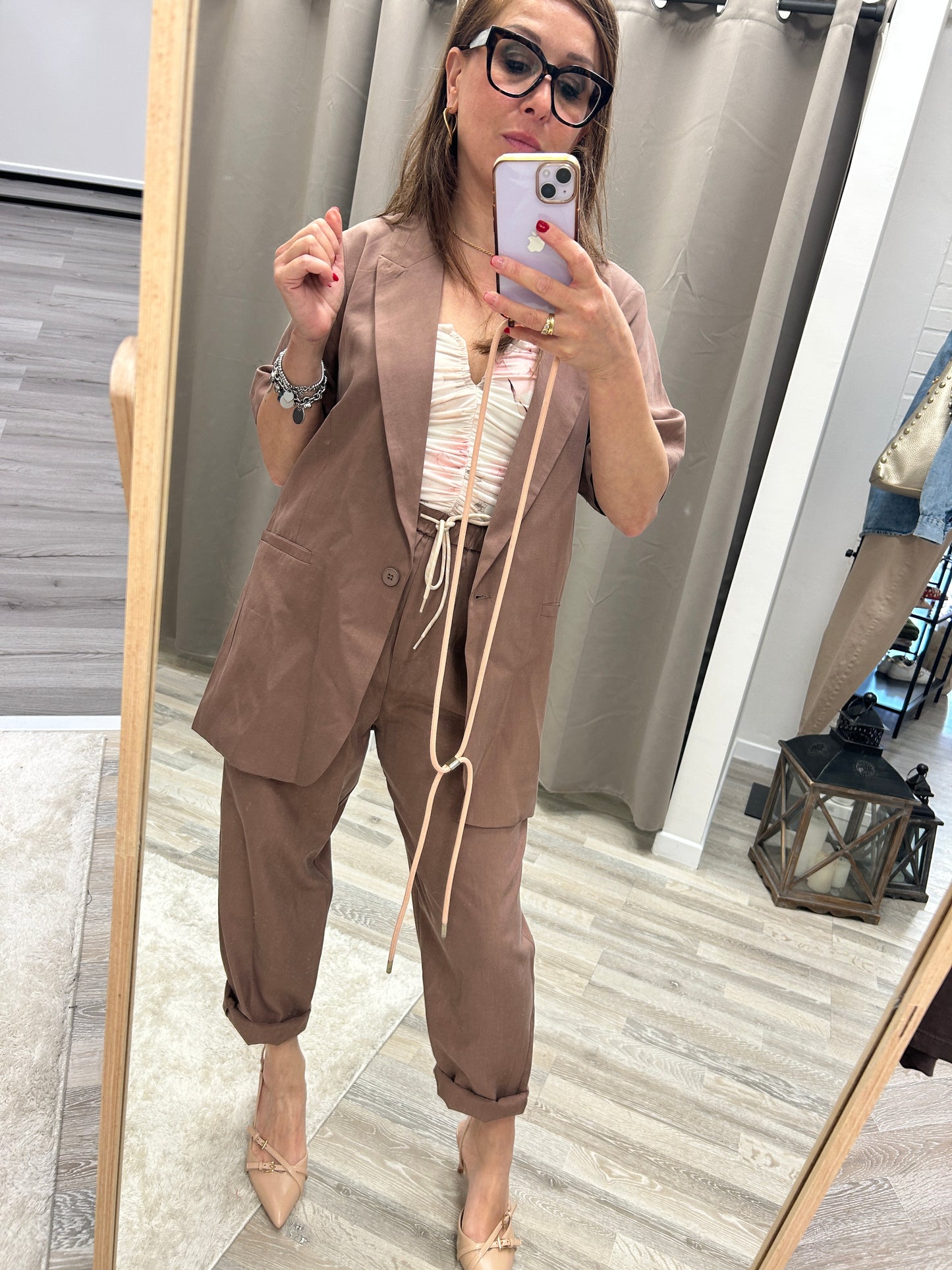 You decide pantalone carrot in lino mocha mousse