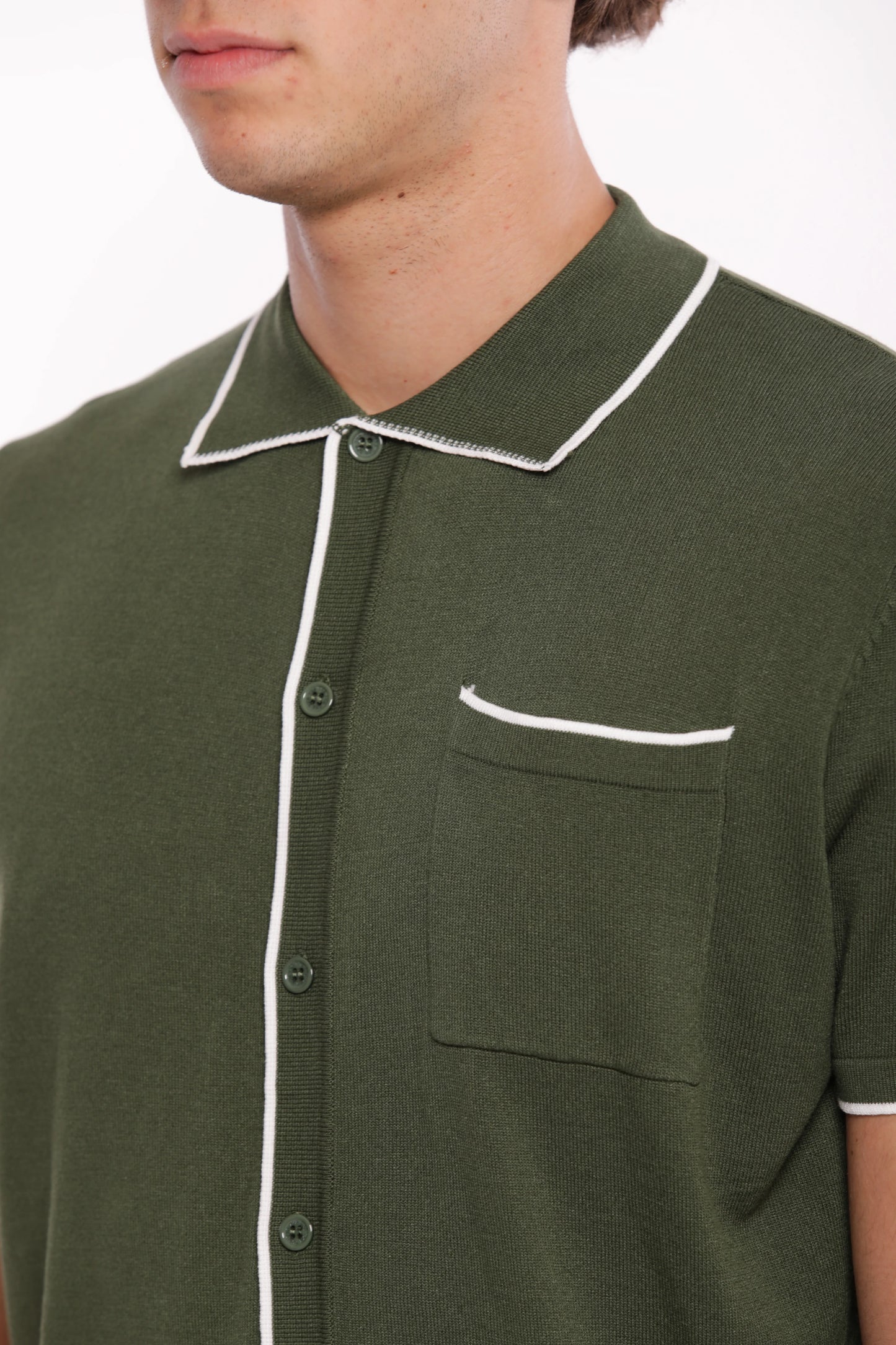7x8 FLR Polo in Maglia Verde Salvia con Rifiniture a Contrasto