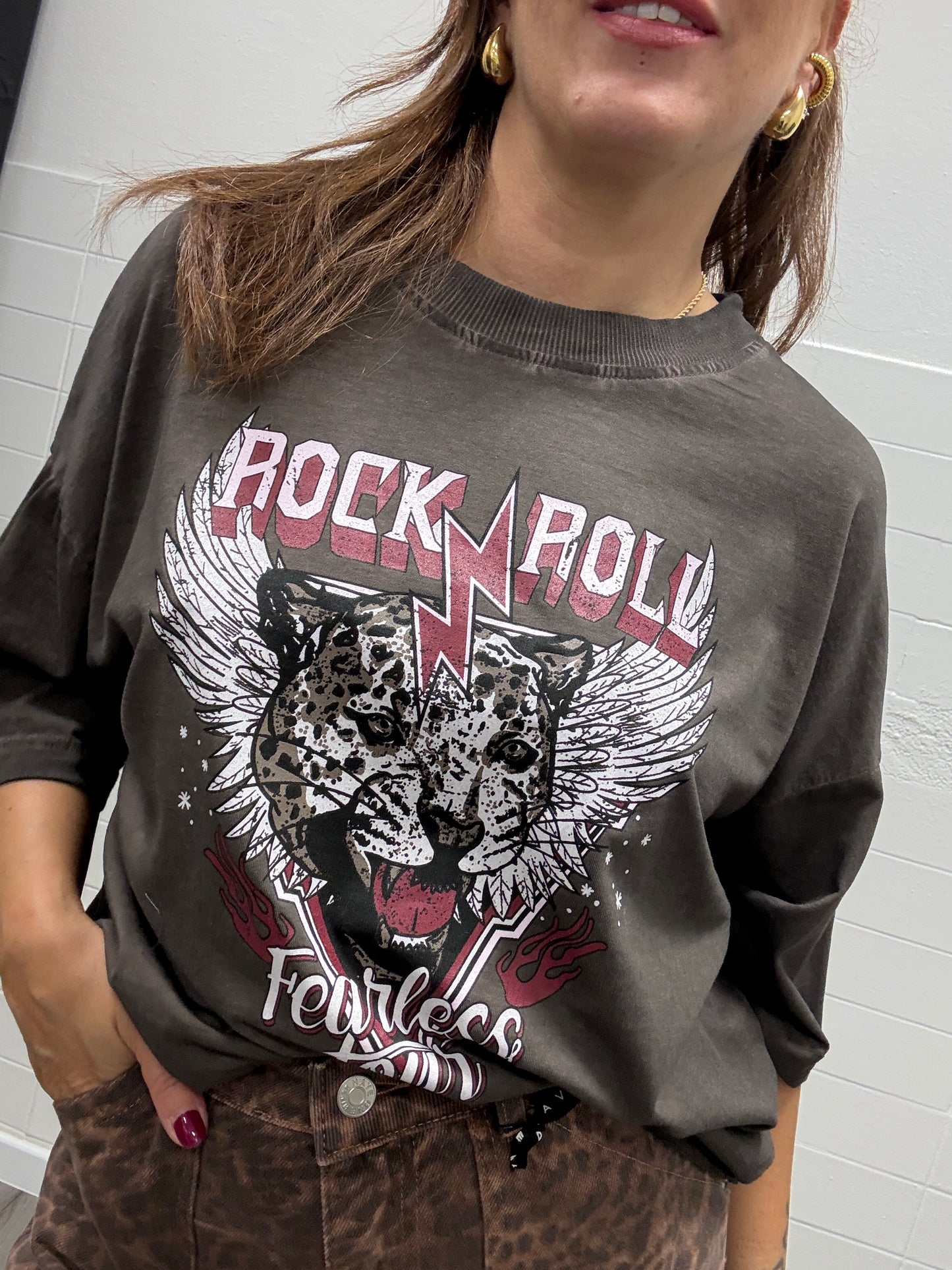 HaveOne T-Shirt Stampa Tigre Rock Moro