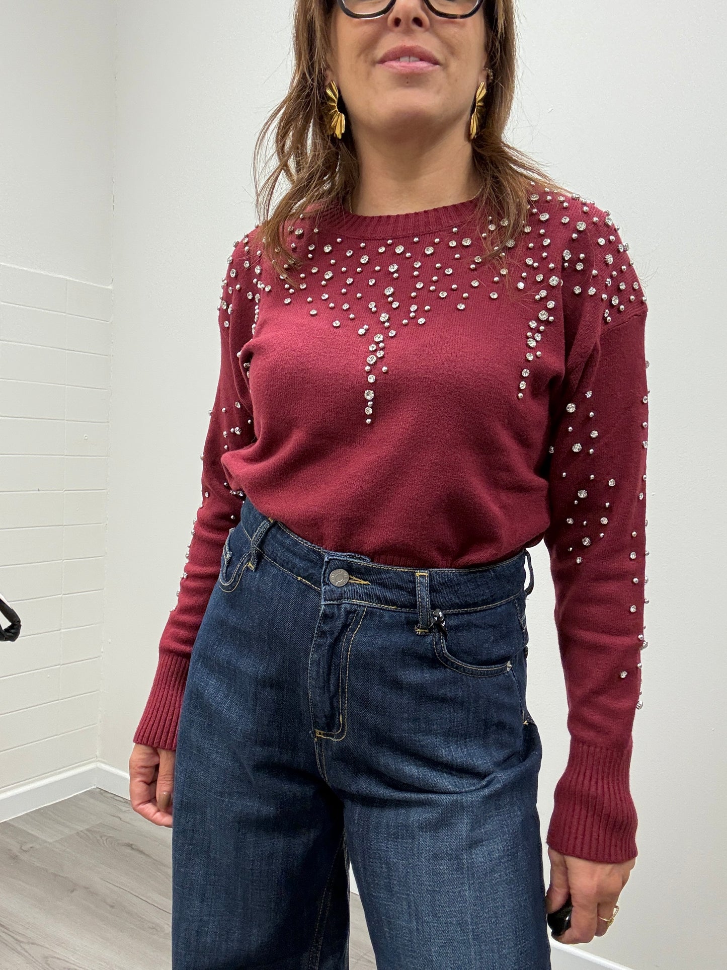 Maglia con strass vino Haveone