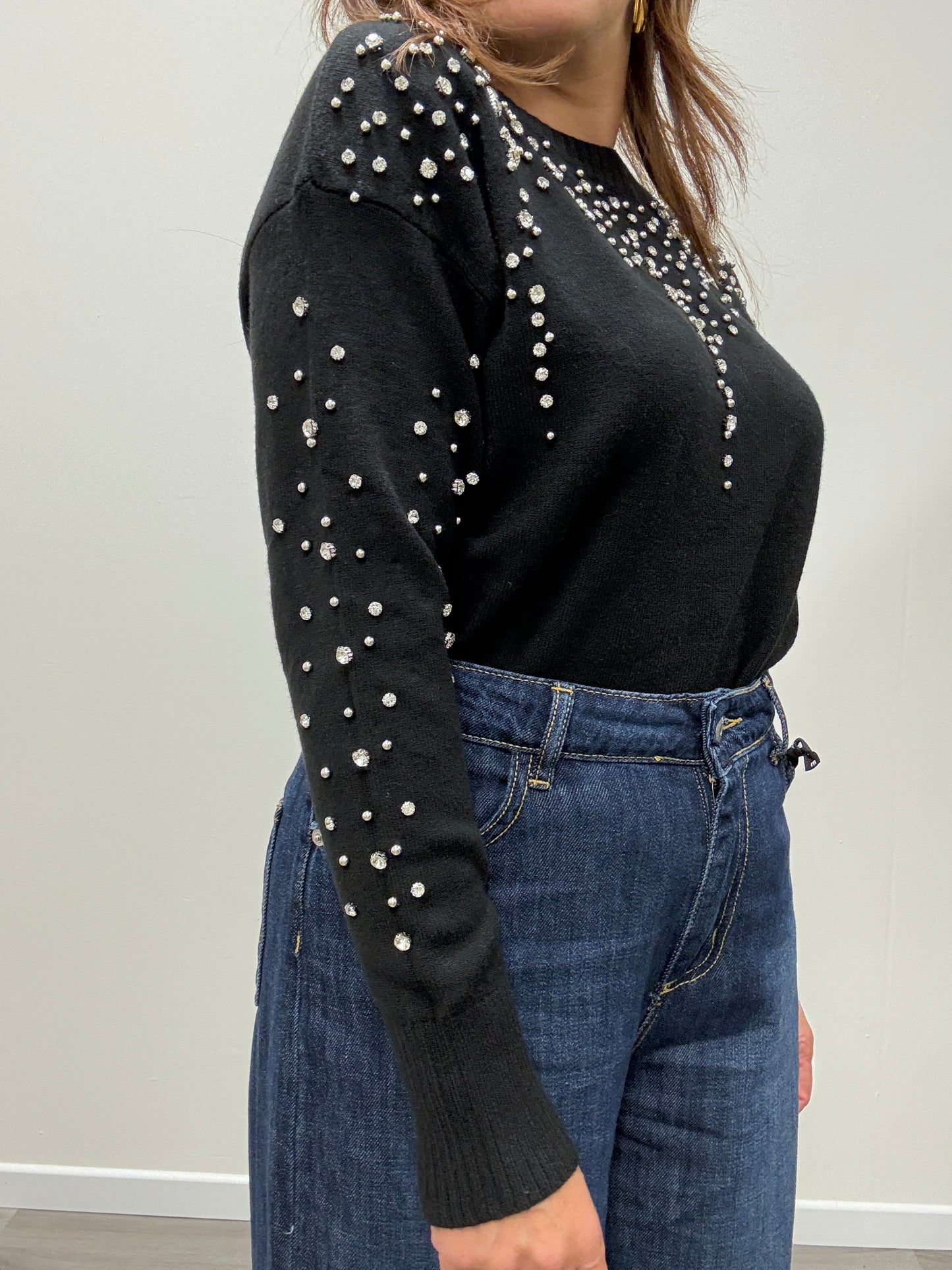 Maglia con strass nero Haveone