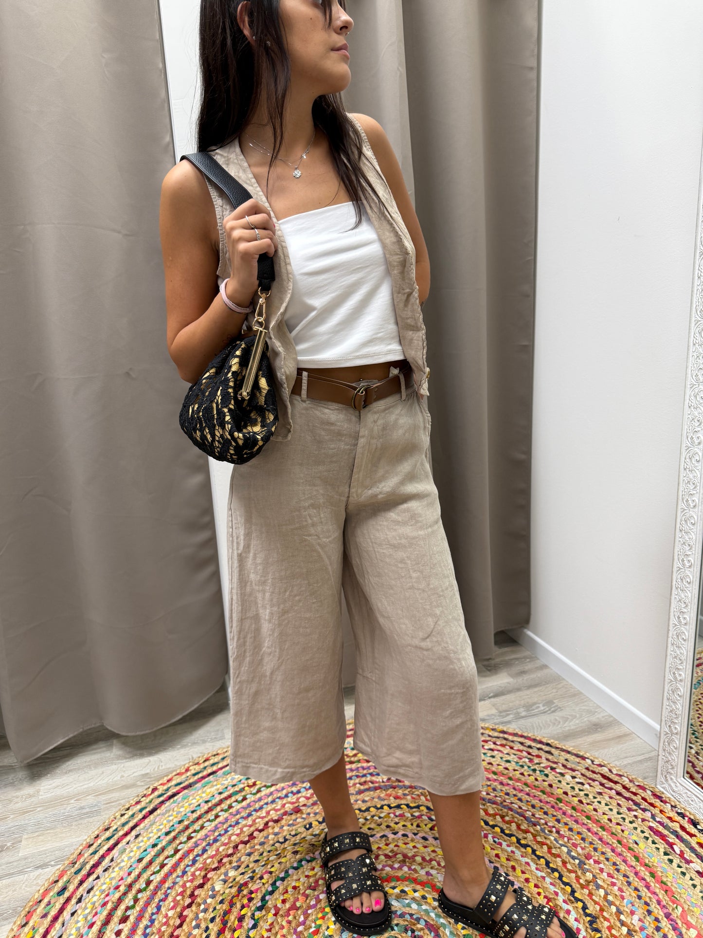 HaveOne Pantalone Gaucho in Lino corda