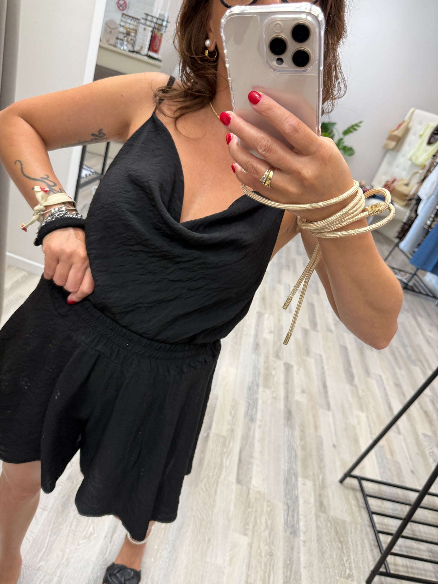 Haveone top in viscosa goffrata nero