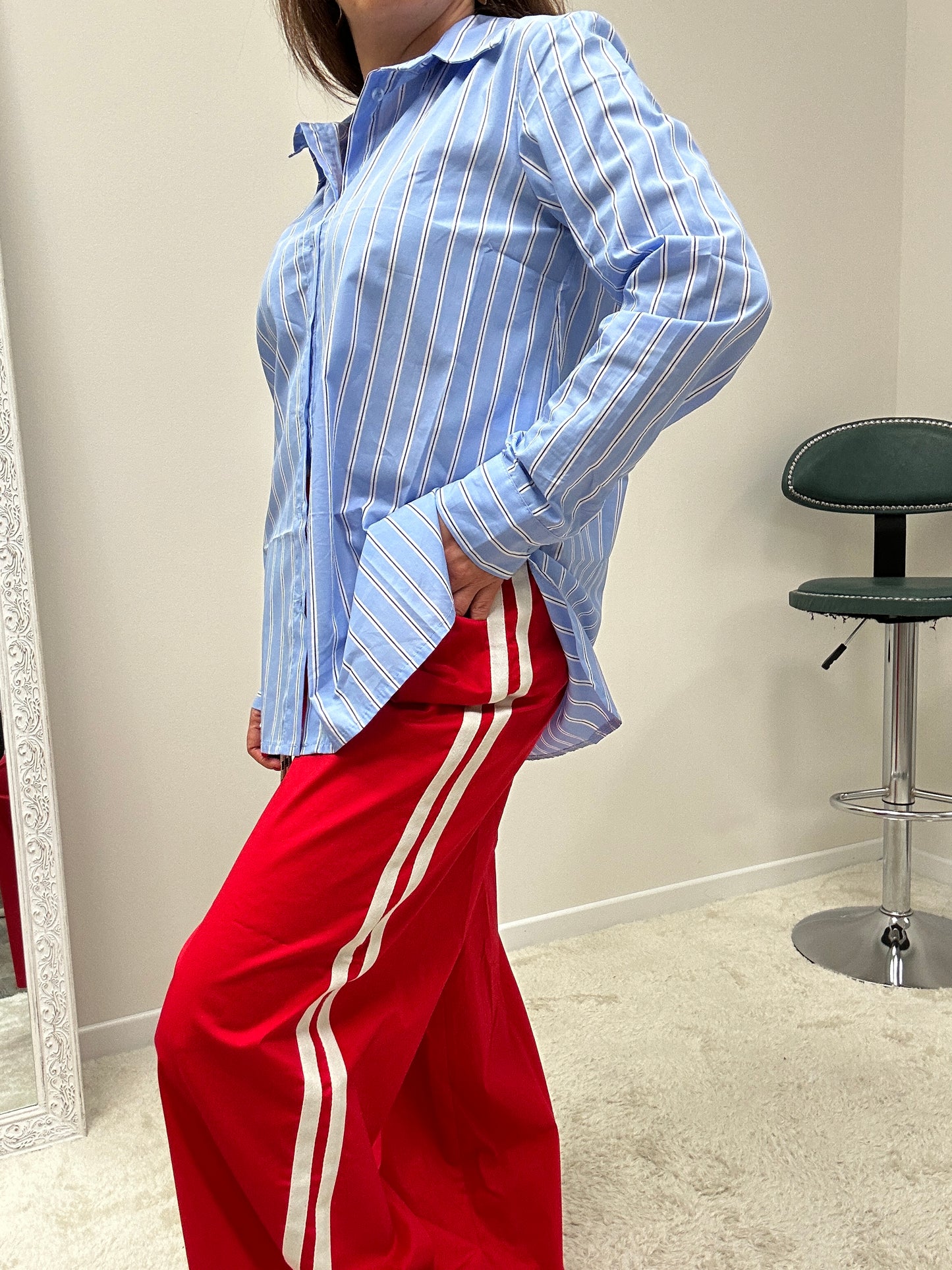 Susy Mix Pantalone Palazzo rosso con Banda Laterale