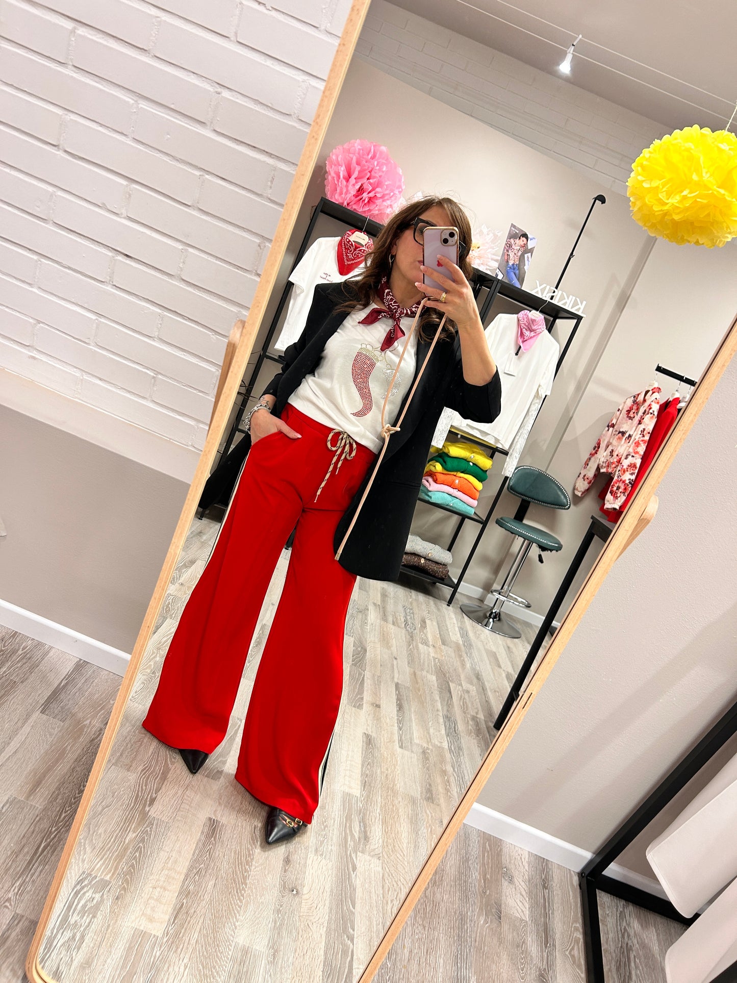 Susy Mix Pantalone Palazzo Rosso con Banda Laterale