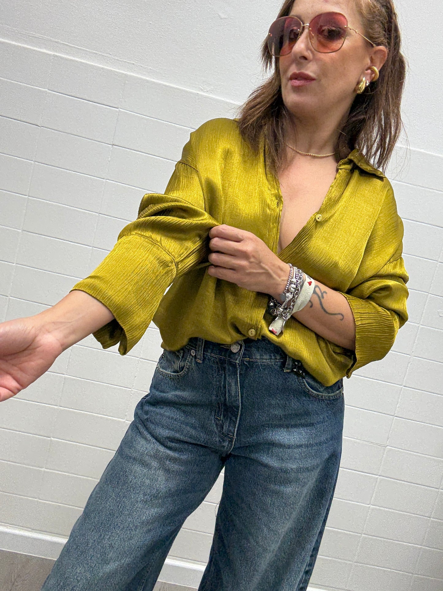 Camicia viscosa stropicciata olio Haveone
