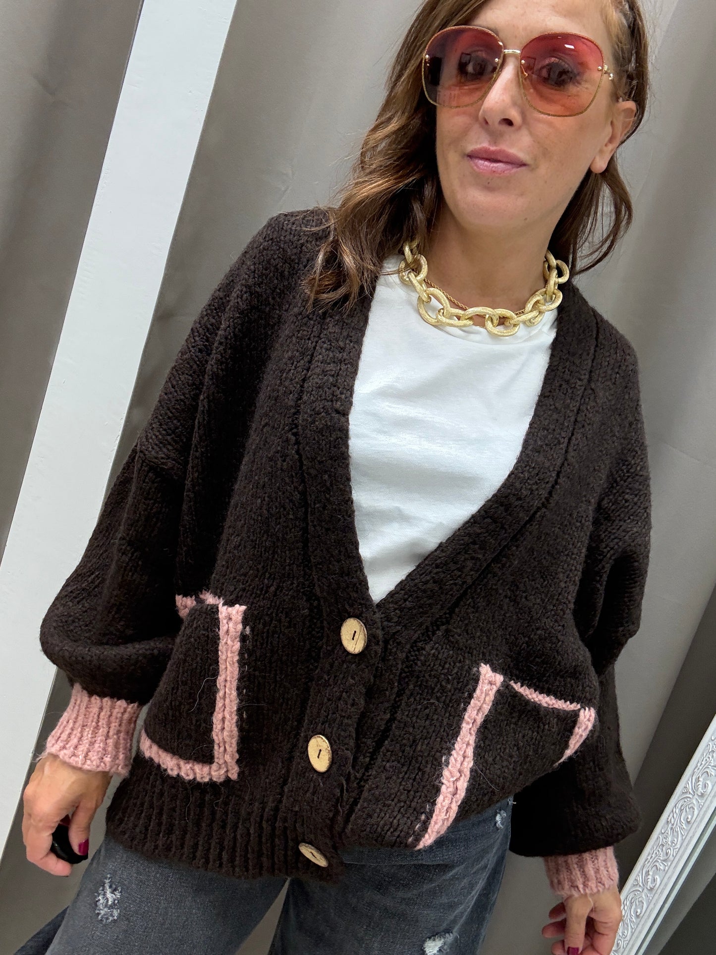 HaveOne Cardigan Tre Bottoni Moro
